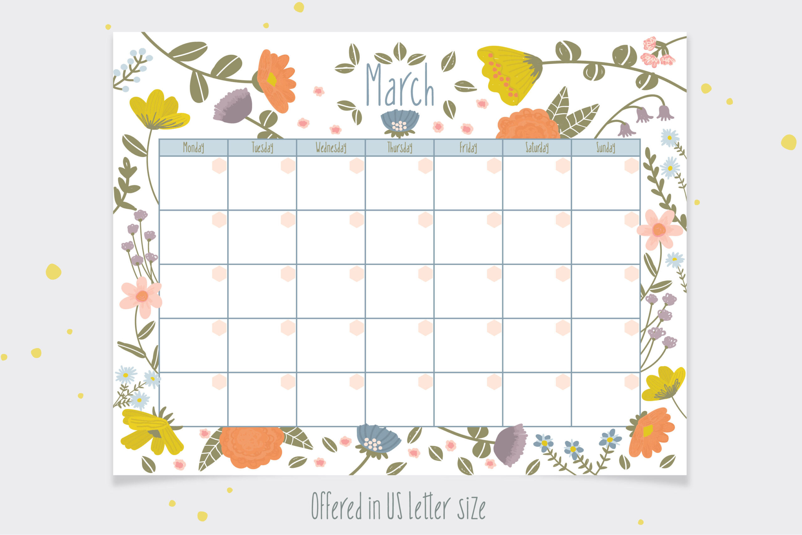 12 Monthly Calendar Floral Blank Template Multi Language By Digital Draw Studio TheHungryJPEG