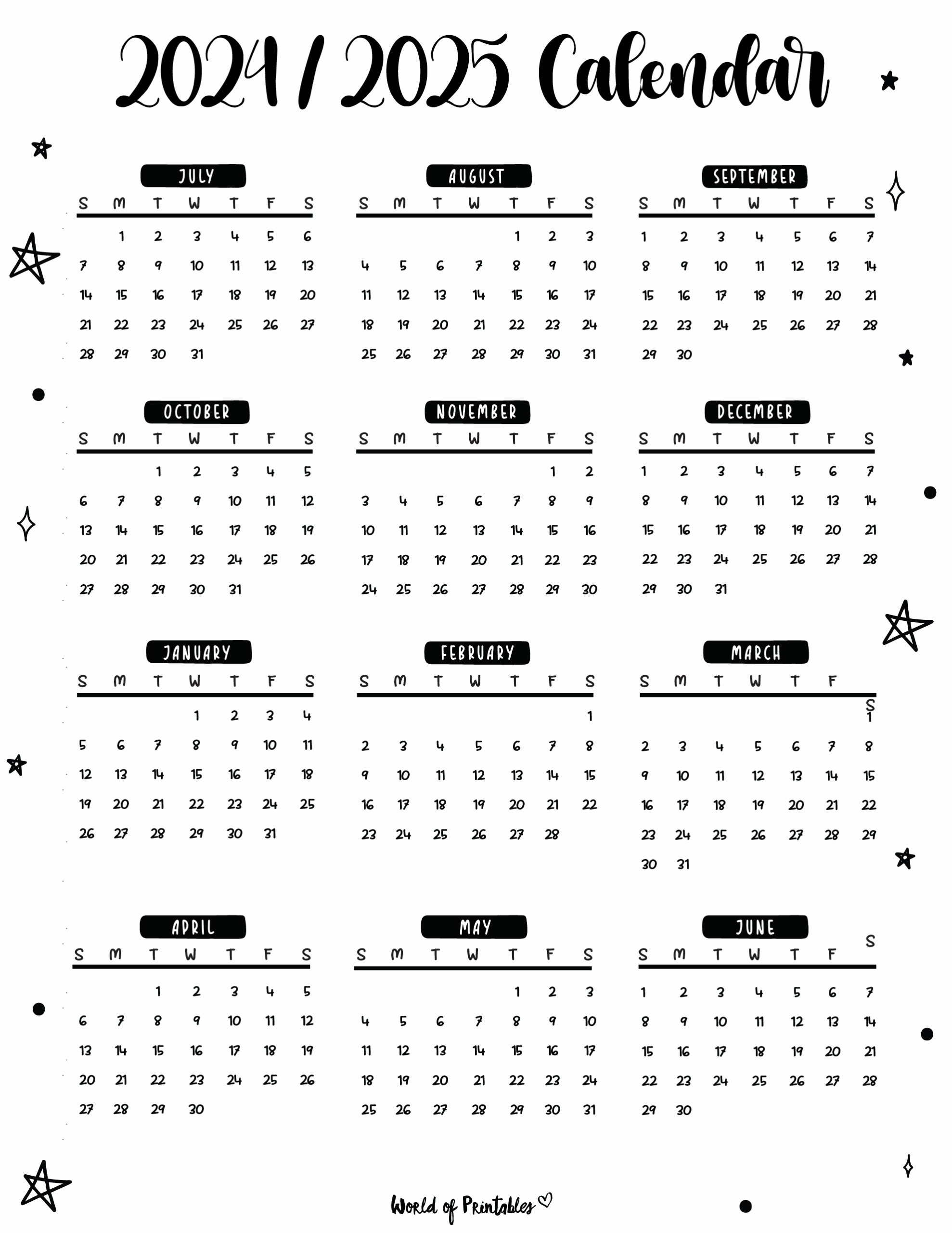 2024 2025 Calendar Free Printables World Of Printables