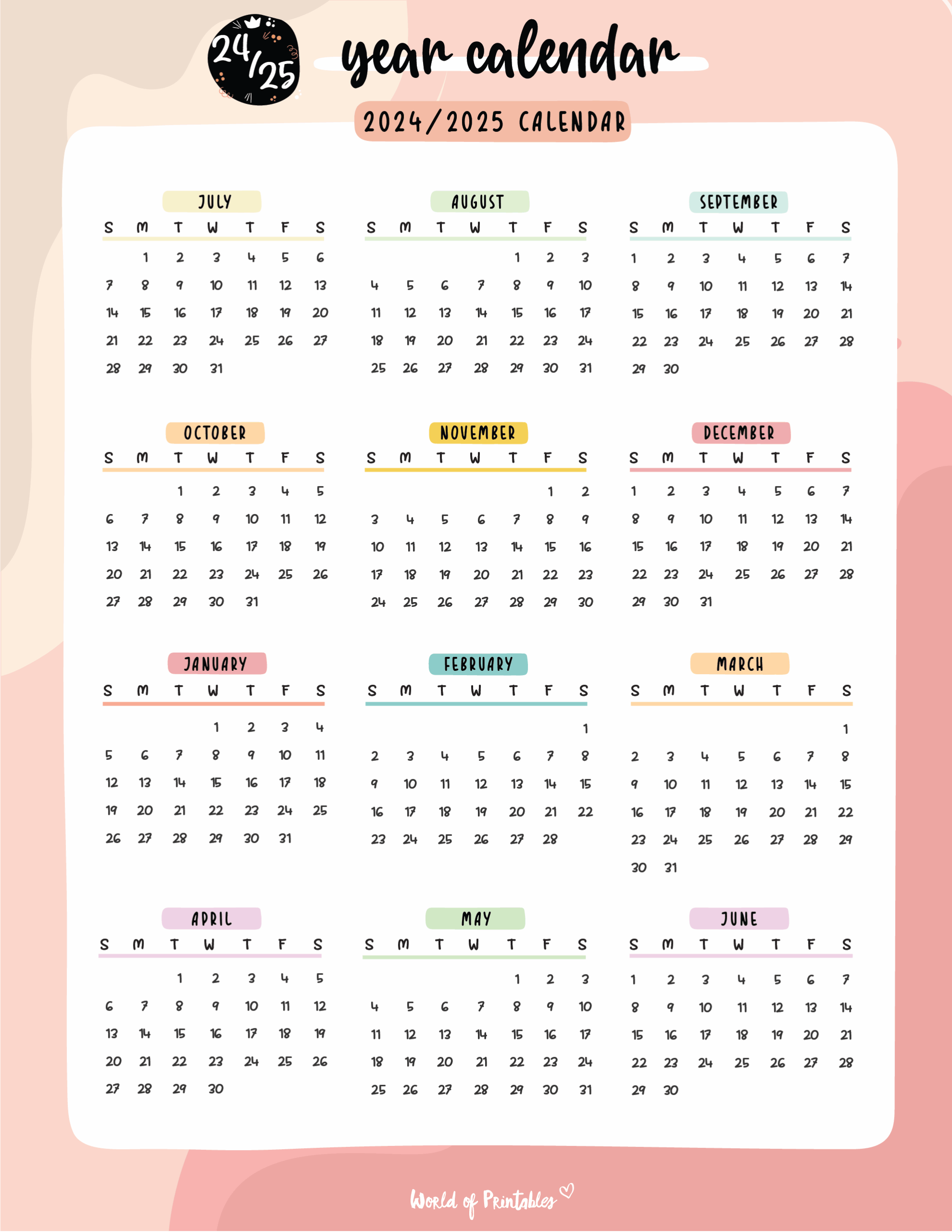 Free Printable Calendar 2025 School Year