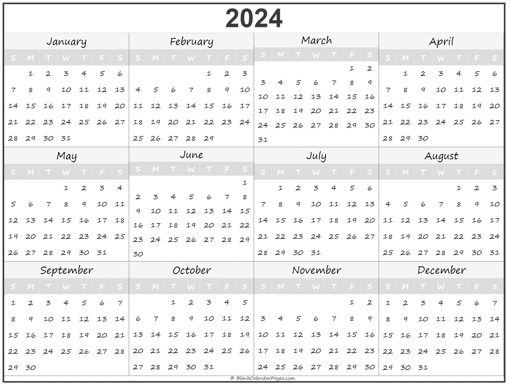 2024 Year Calendar Yearly Printable