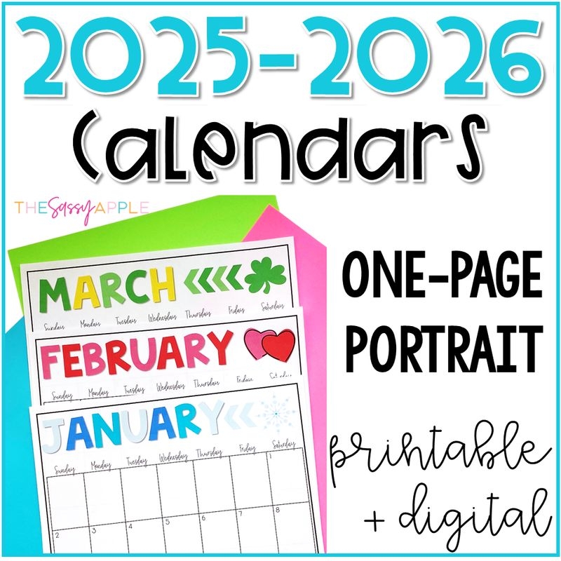 2025 2026 EDITABLE Monthly Calendars PRINT DIGITAL ONE Page Portrait Vertical