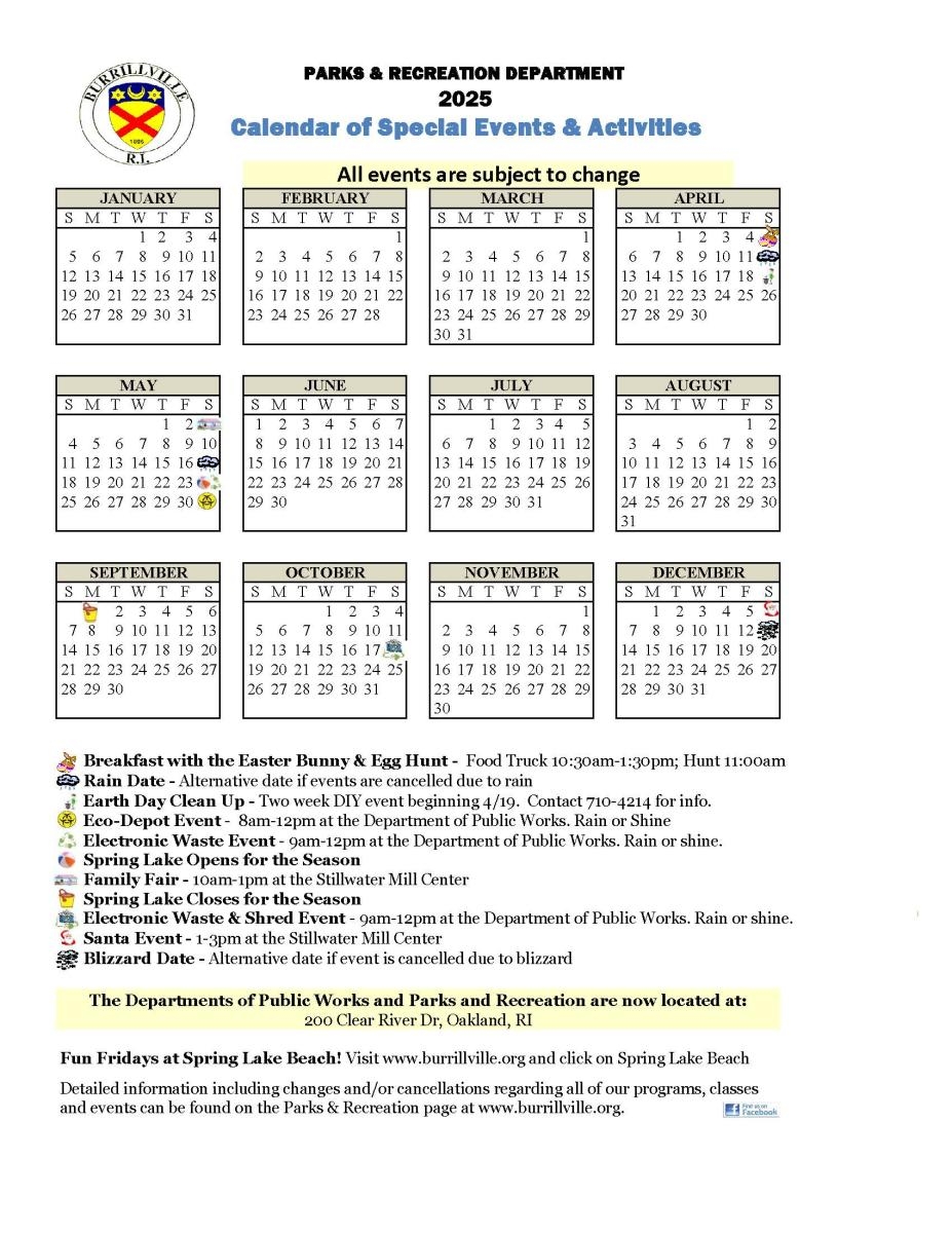 2025 Burrillville Parks Recreation Special Events Activities Calendar Announced Town Of Burrillville RI
