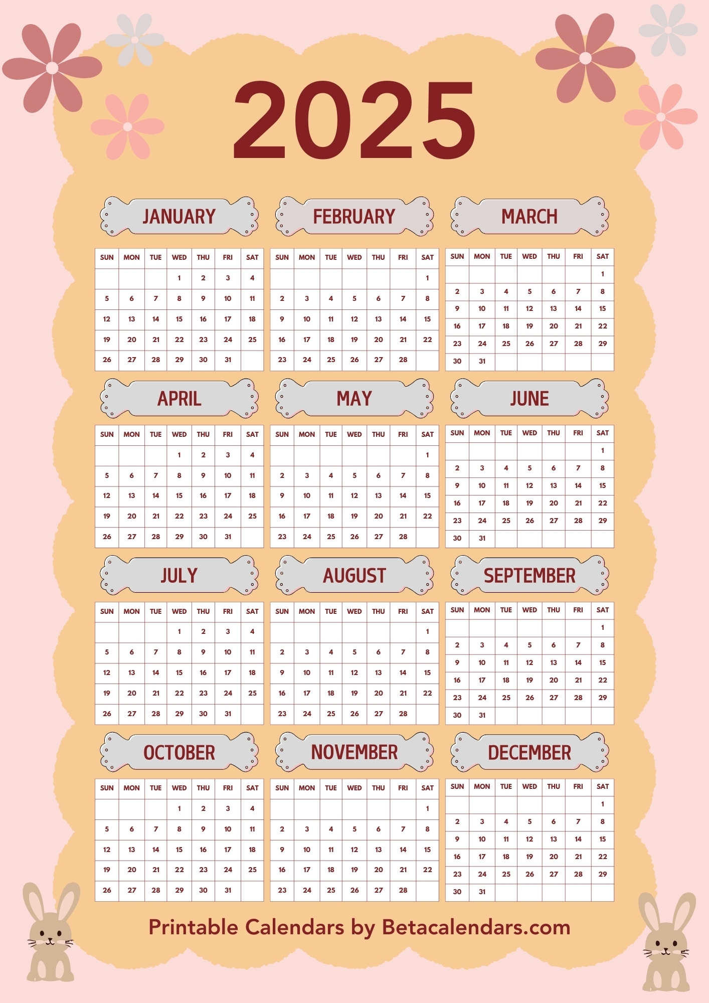 Aesthetic Printable Calendar 2025