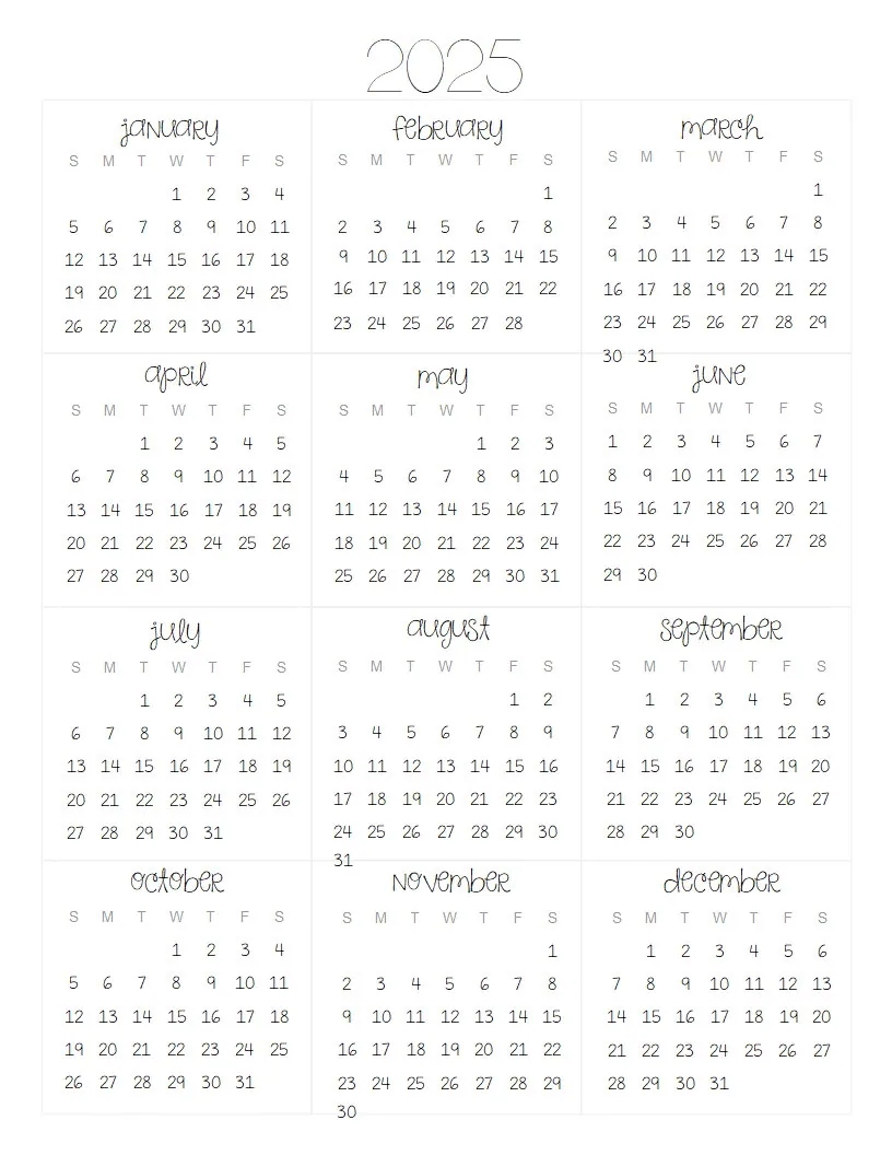 2025 Landscape Lined Unlined Monthly Calendars 8 5x11 LANDSCAPE Jan Dec PDF Printable Download Etsy