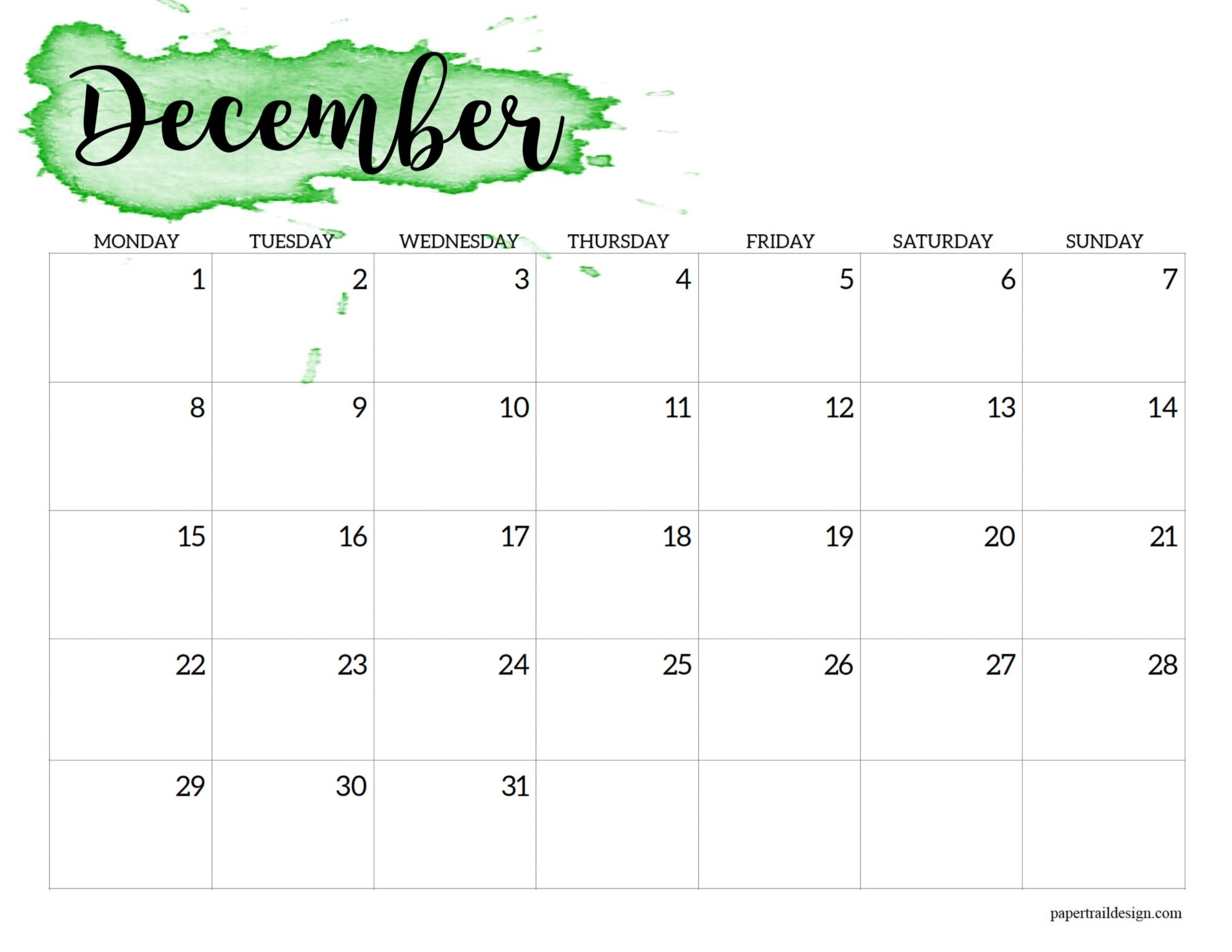 Free December 2025 Calendar Printable