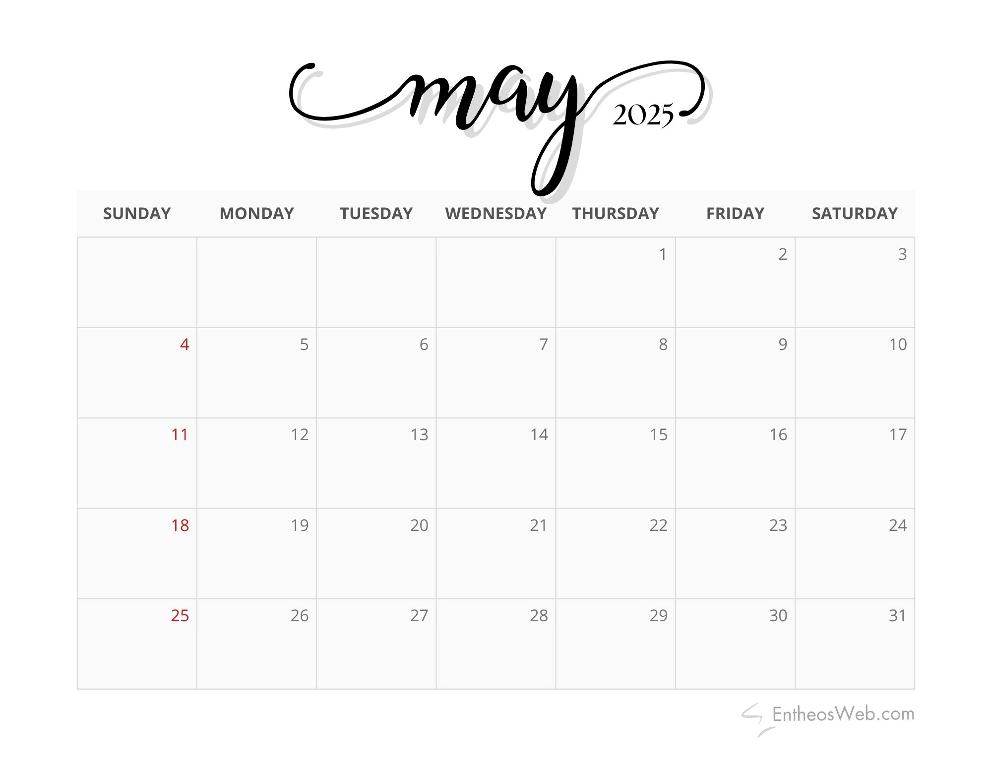 2025 Monthly Calendar Black And White EntheosWeb