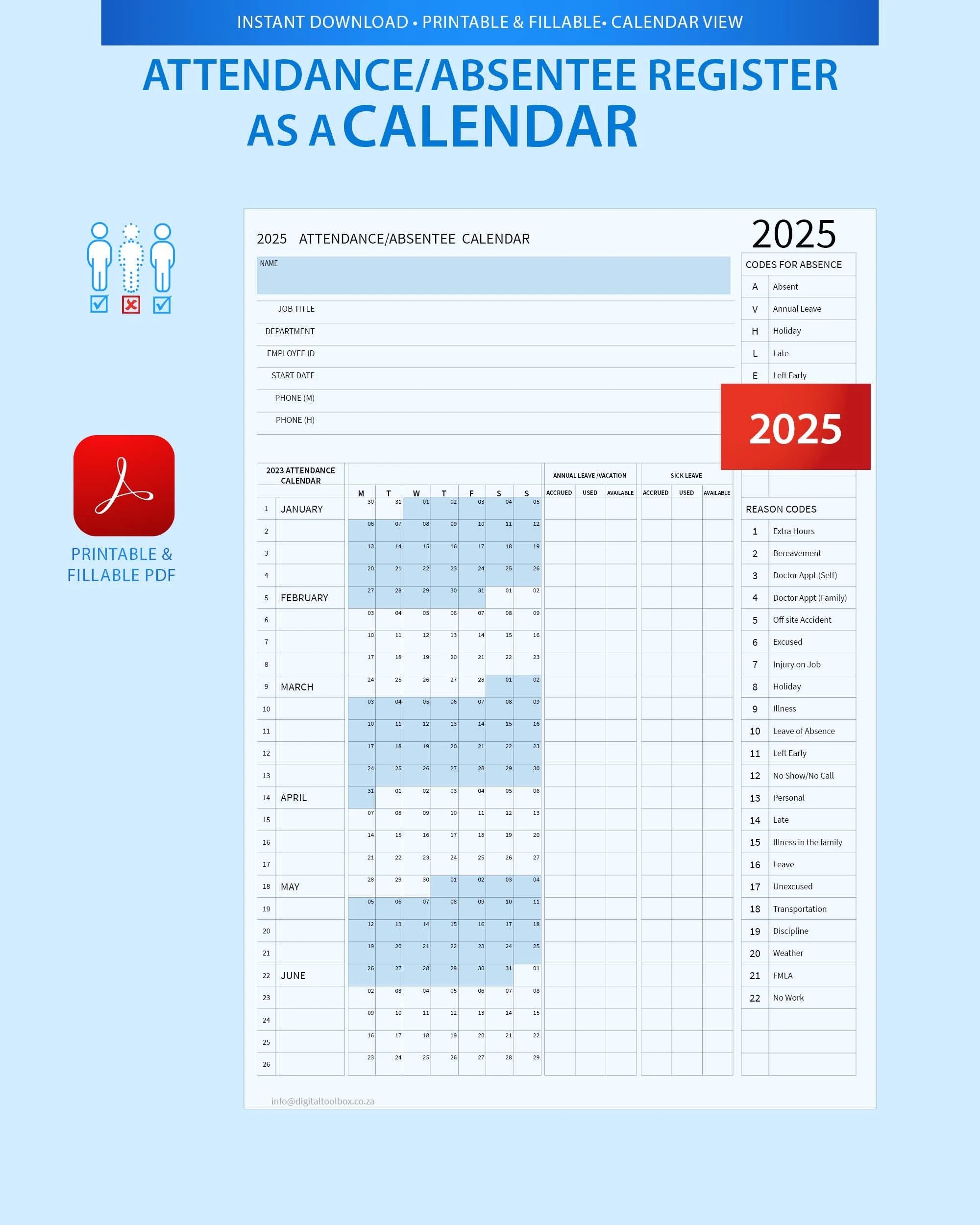 2025 Attendance Calendar Printable Free Word