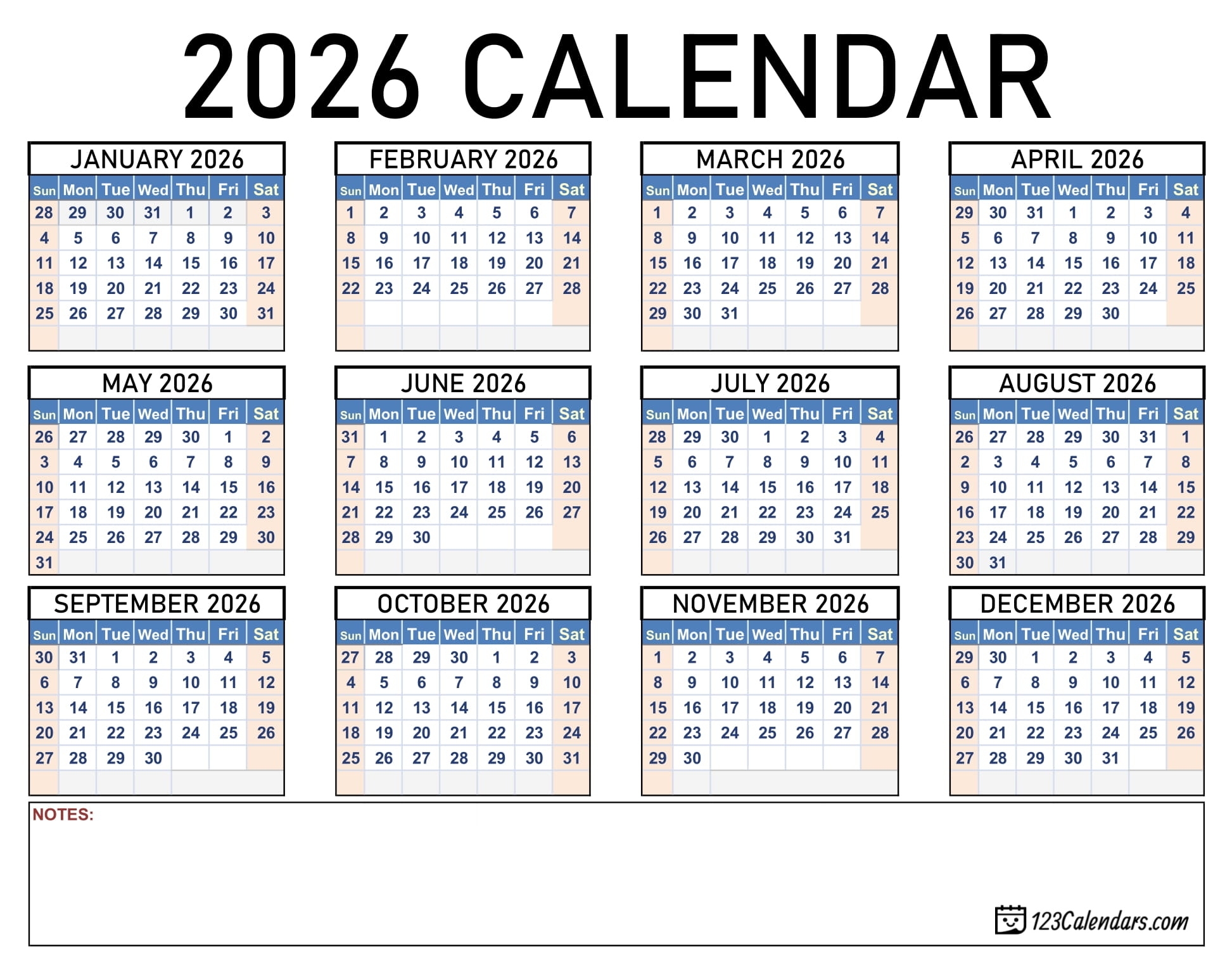 July August Calendar 2026 Printable