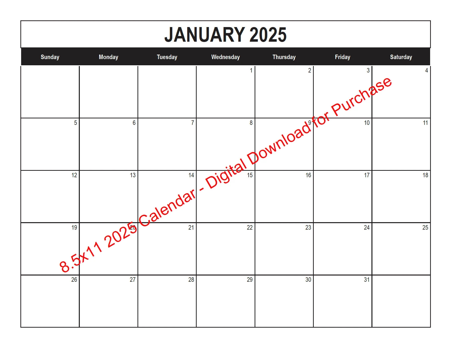 2025 Printable Calendar 8 5x11 Digital Download Printable Etsy