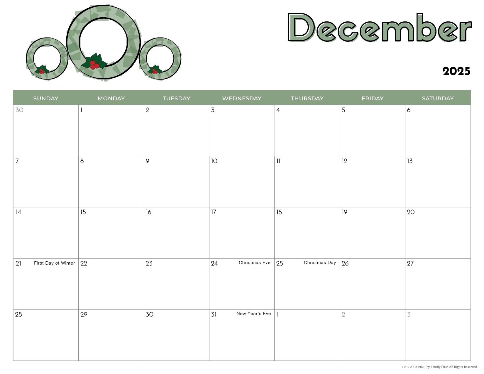 Printable Blank Calendar 2026 For Kids