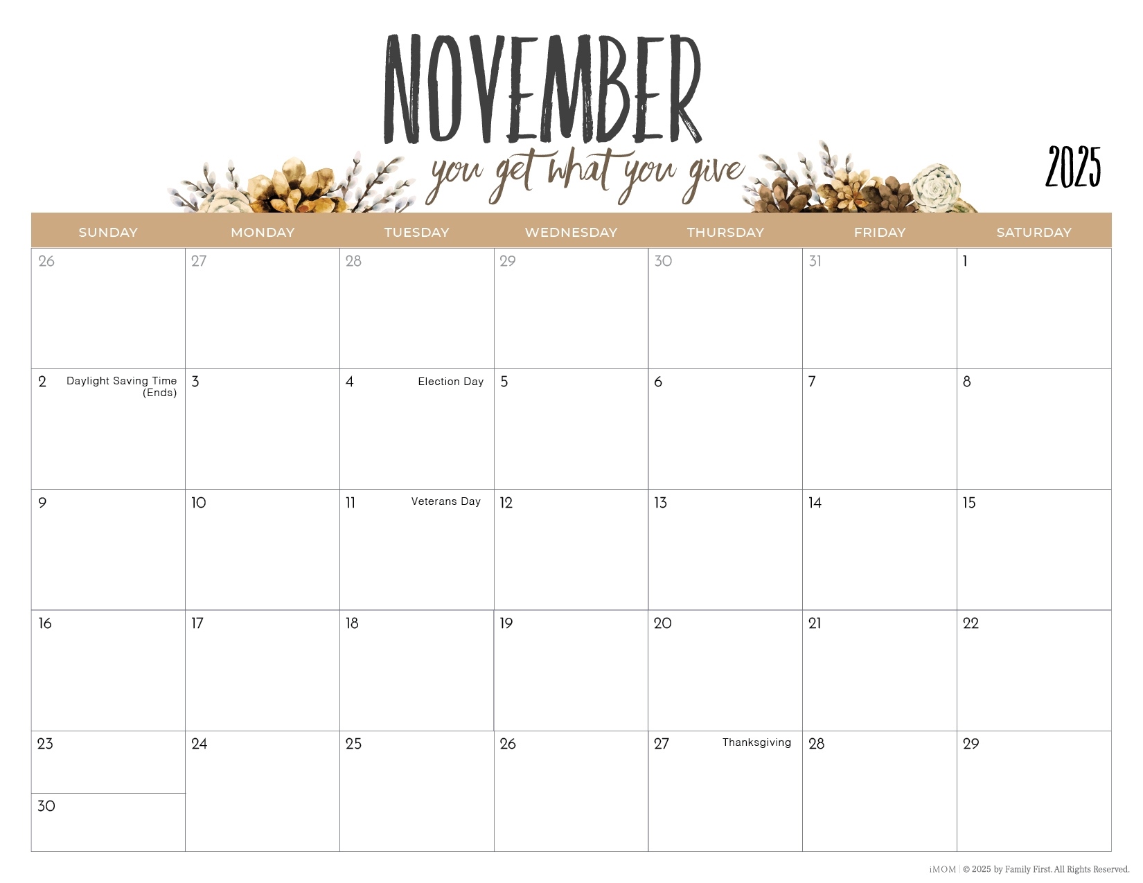Free Printable Calendar 2025 November