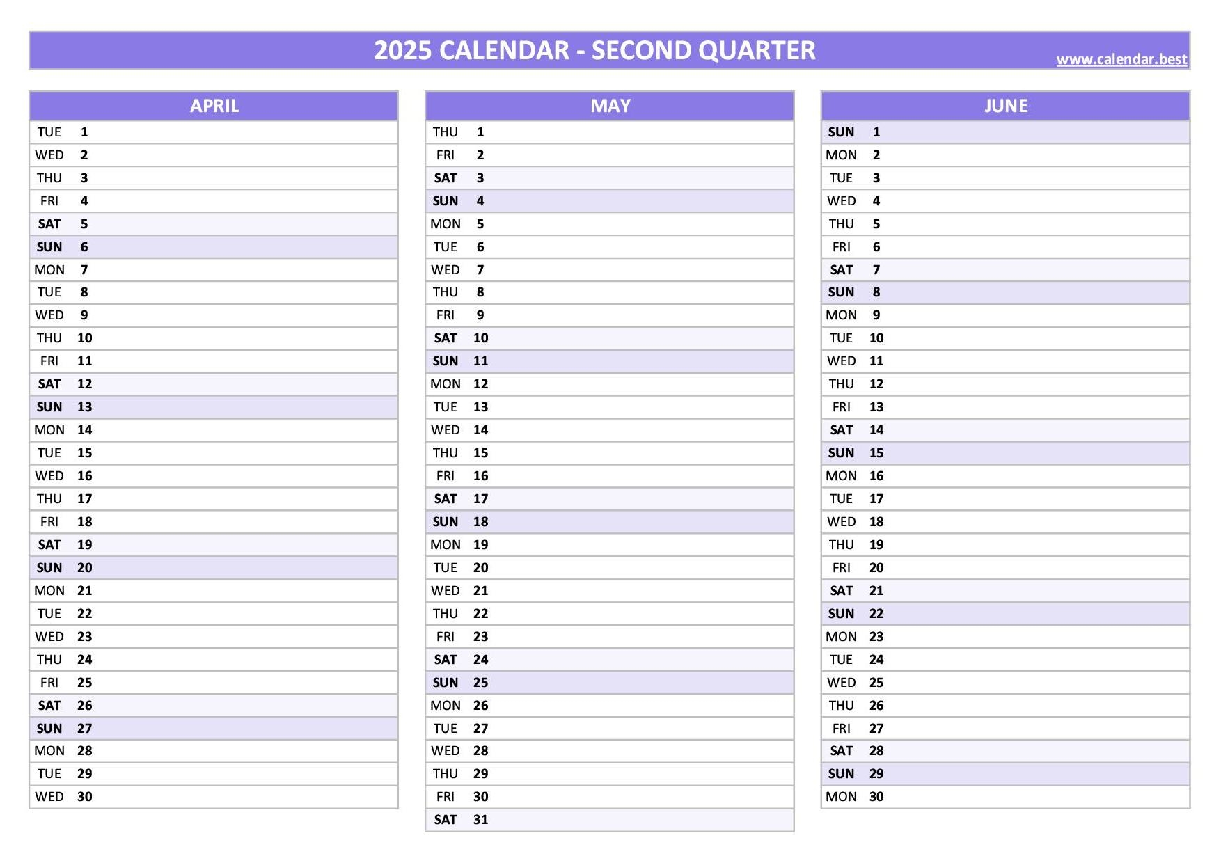 Quarterly Calendar 2025 Printable