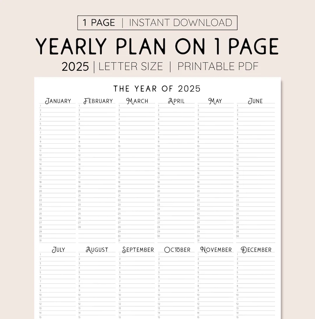 Yearly 2025 Calendar Printable
