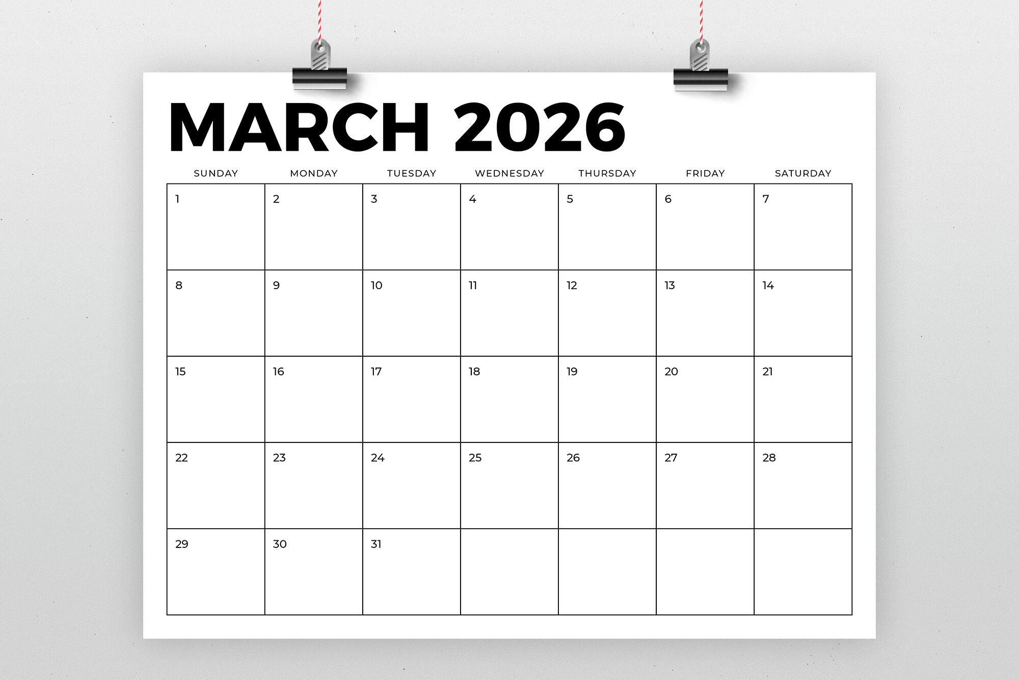 Calendar 2026 Blank Printable