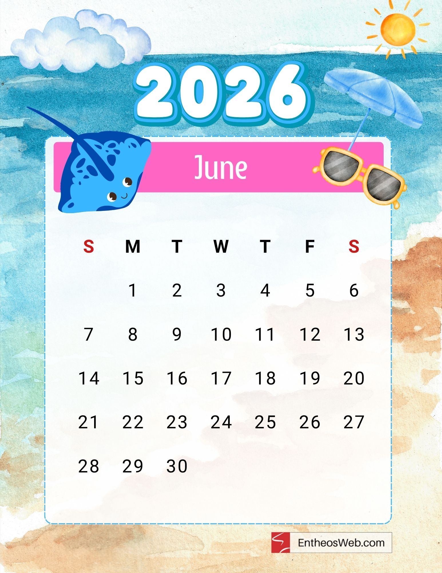 2026 Free Printable Calendar With Ocean Theme Download Now EntheosWeb
