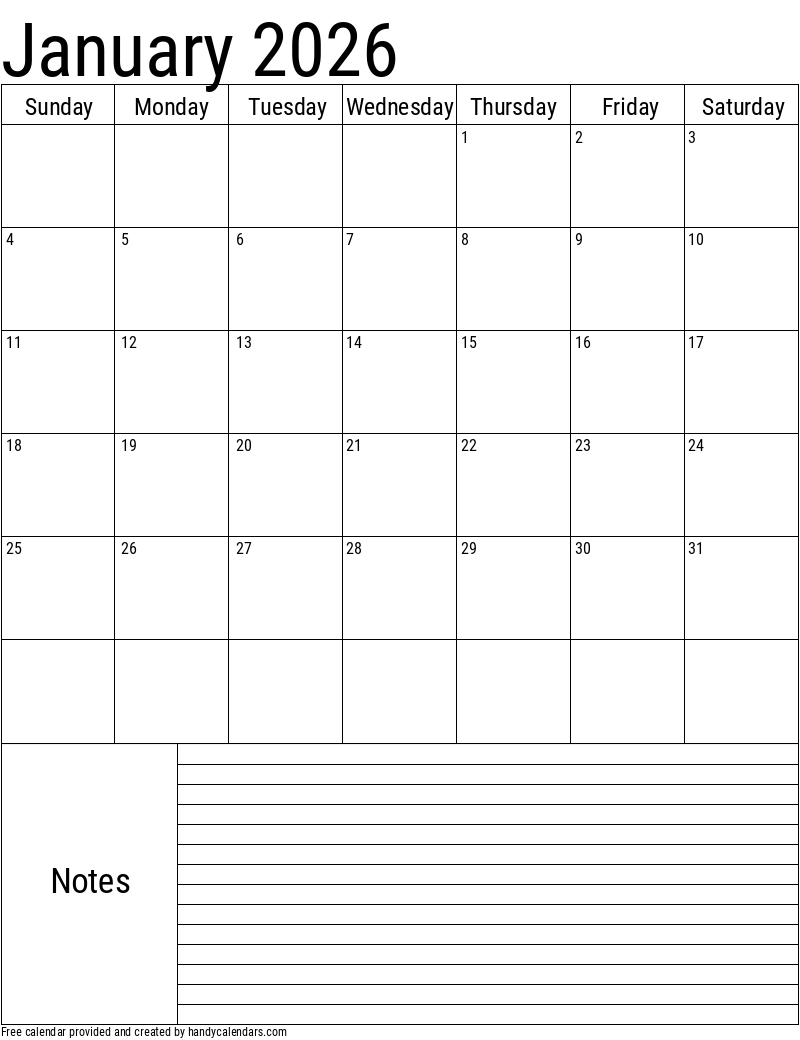 Blank January 2026 Calendar Printable