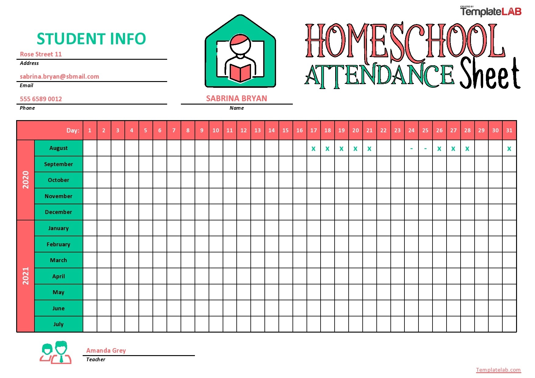 Homeschool Attendance Calendar Free Printable