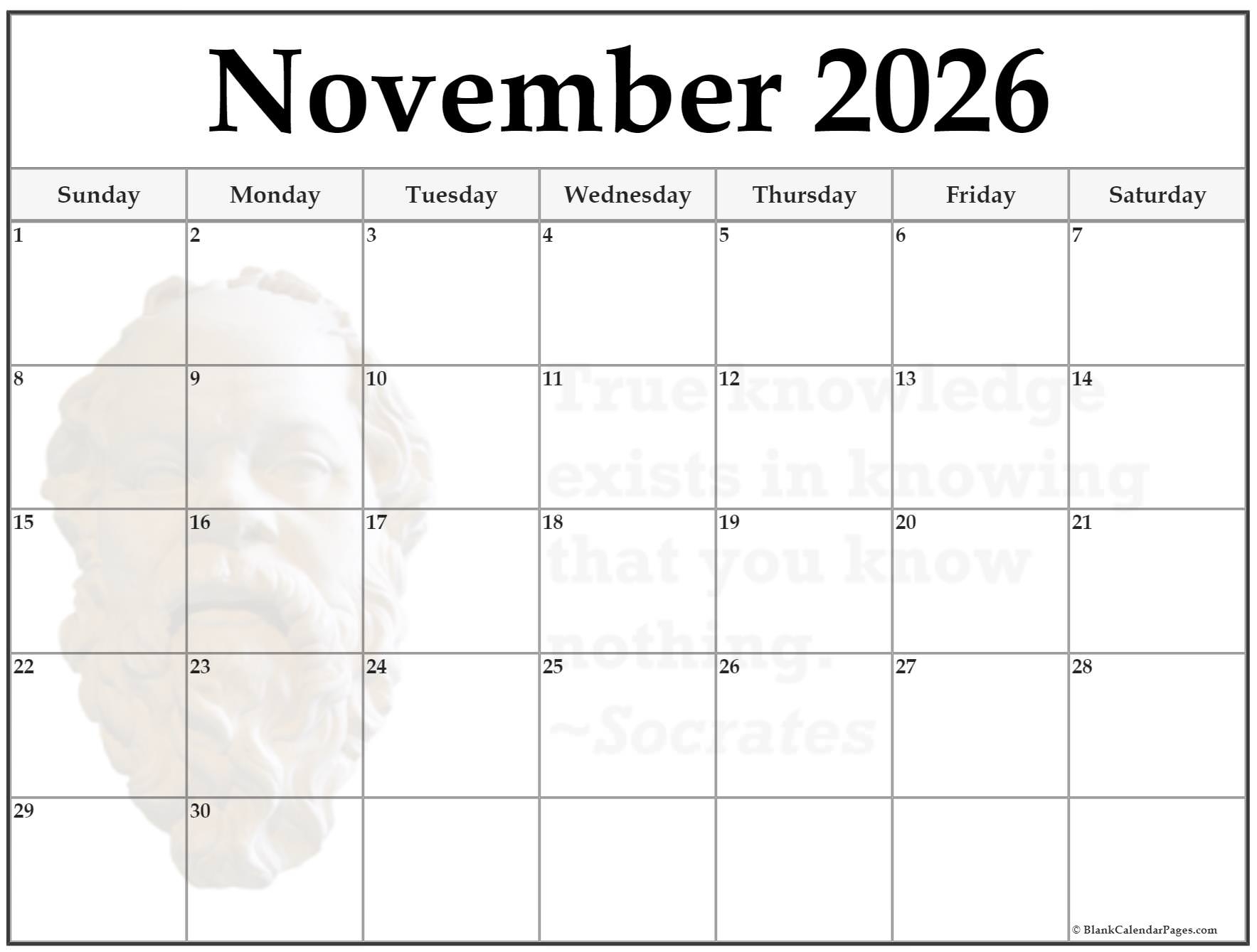 November 2026 Blank Calendar Printable