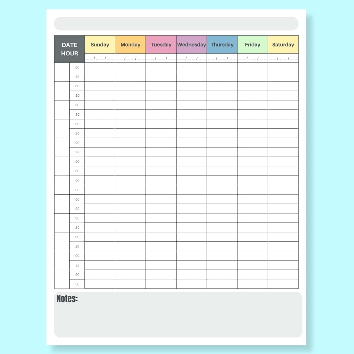 30 Minute Appointment Calendar Printable