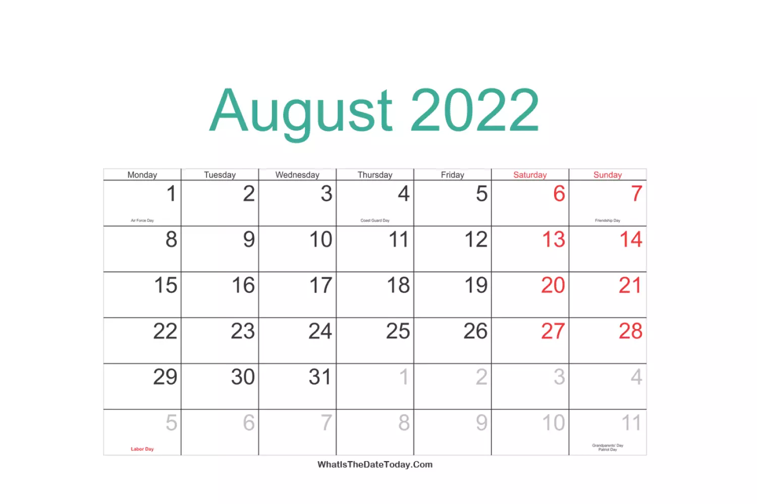 40 Free Printable August Calendars 2022