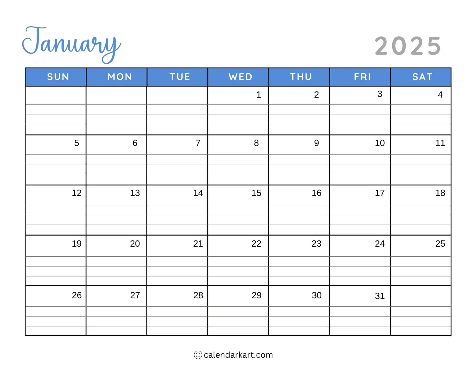 40 printable january 2025 calendars free pdf calendarkart