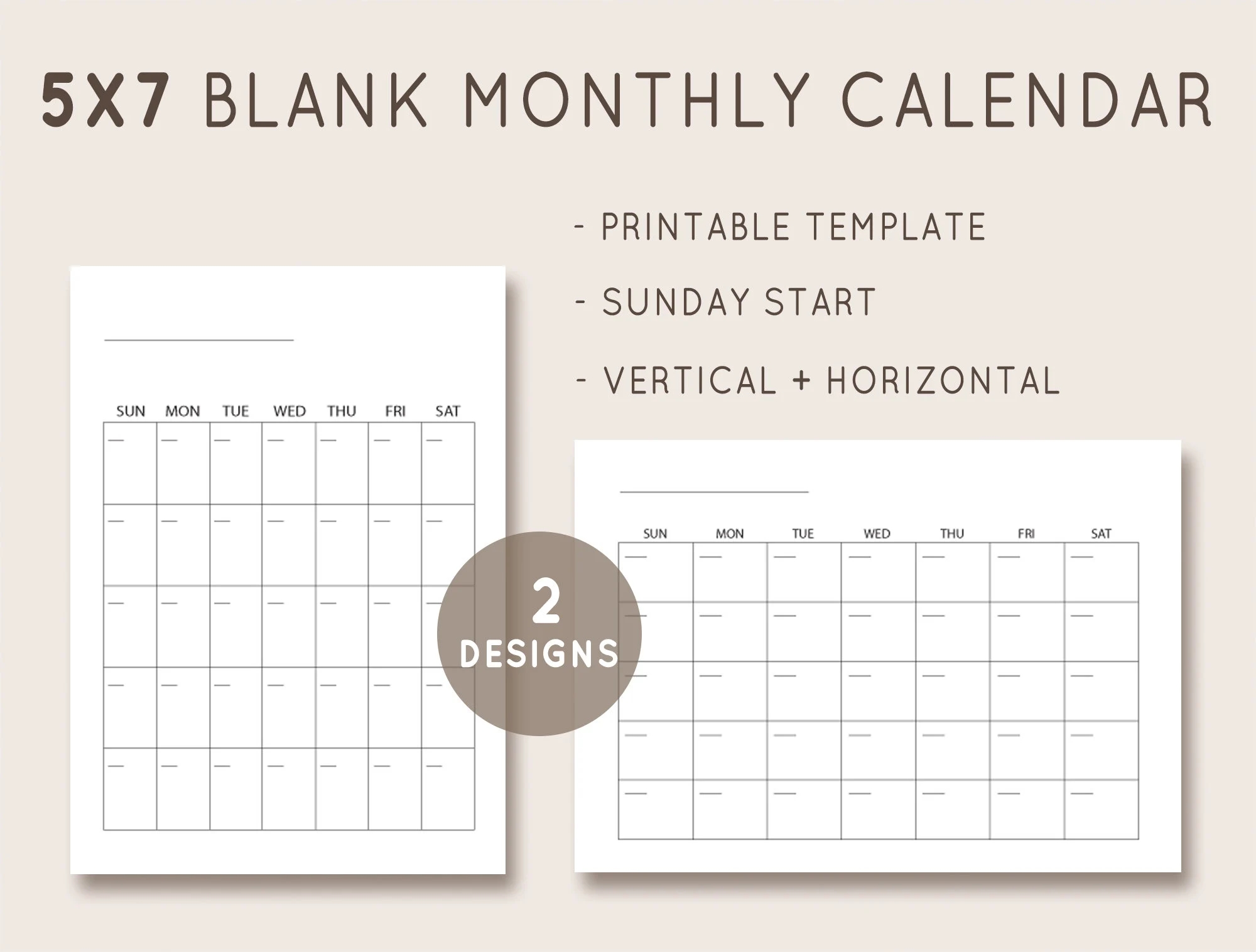 5 X7 Calendar Etsy