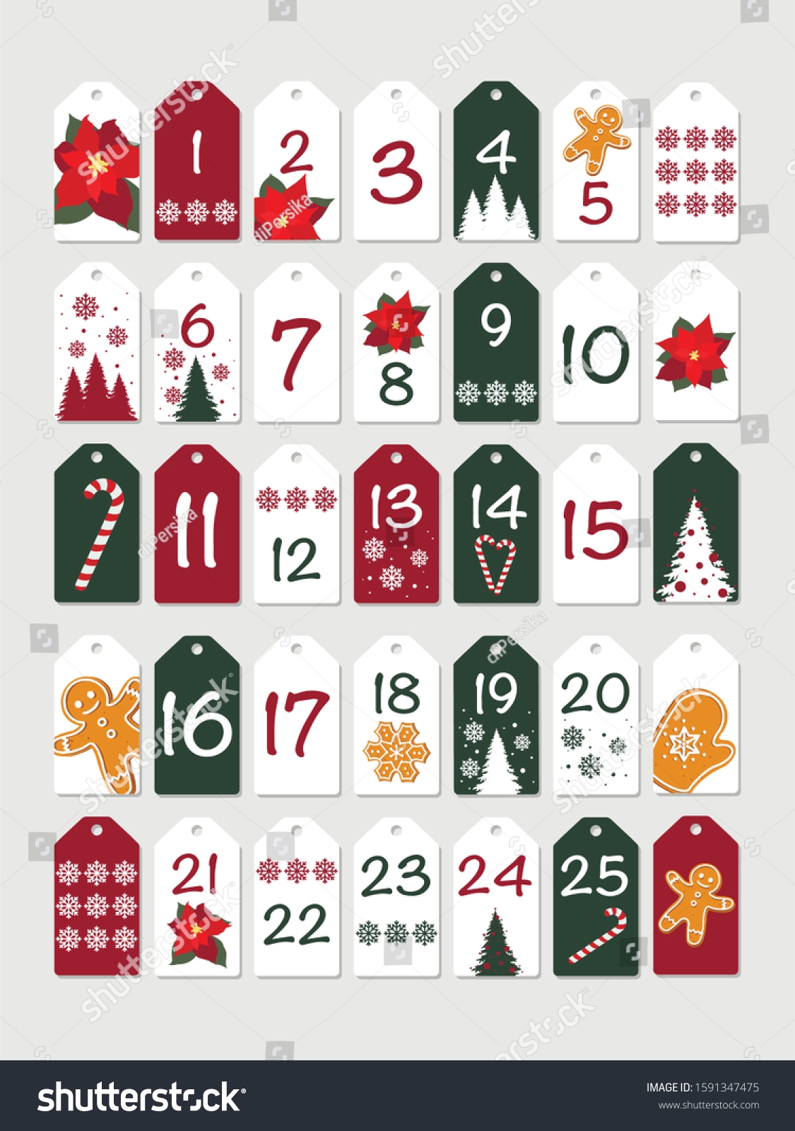 Advent Calendar Printable Tags Collection Merry Stock Vector Royalty Free 1591347475 Shutterstock