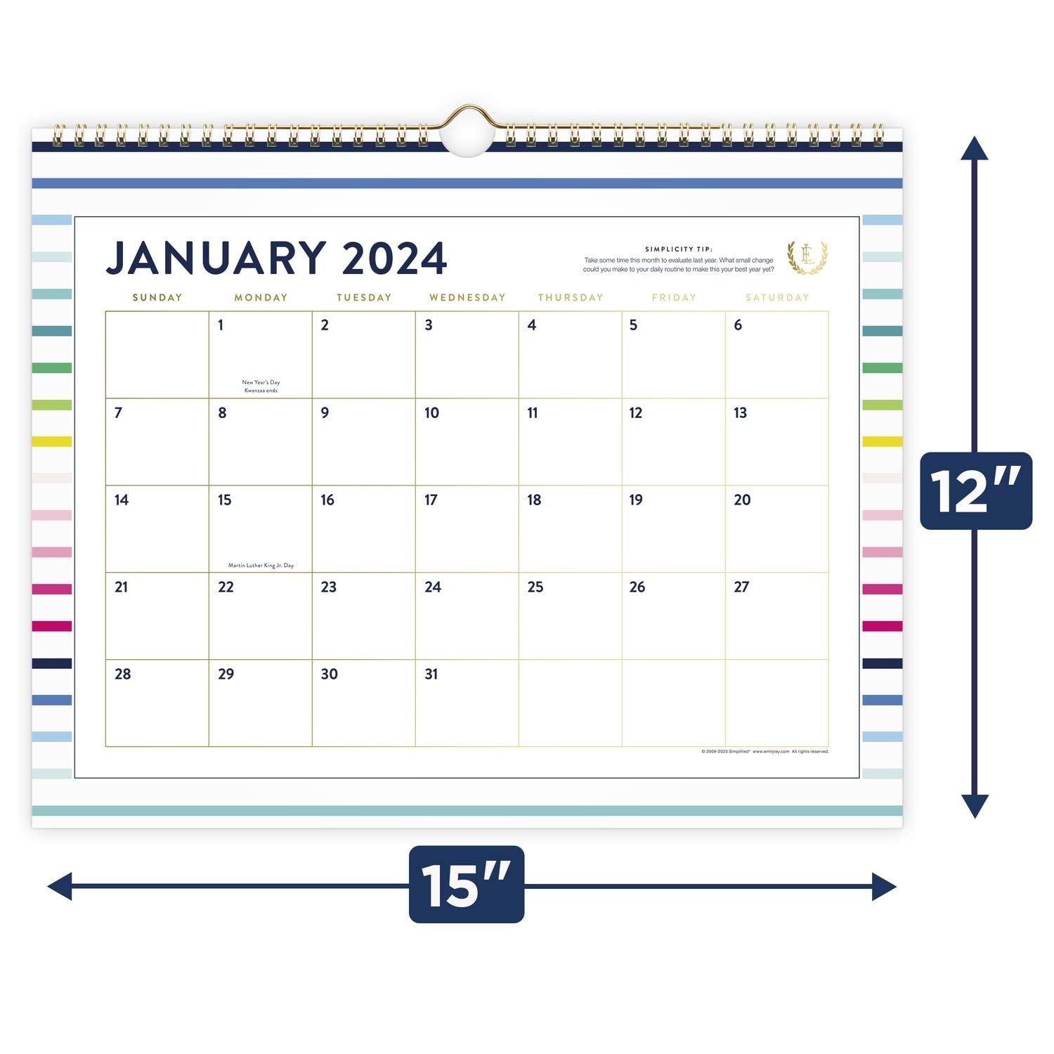 Amazon 2024 Wall Calendar Simplified By Emily Ley For AT A GLANCE Monthly 15 X 12 Medium Happy Stripe EL16 707 24 Office Products