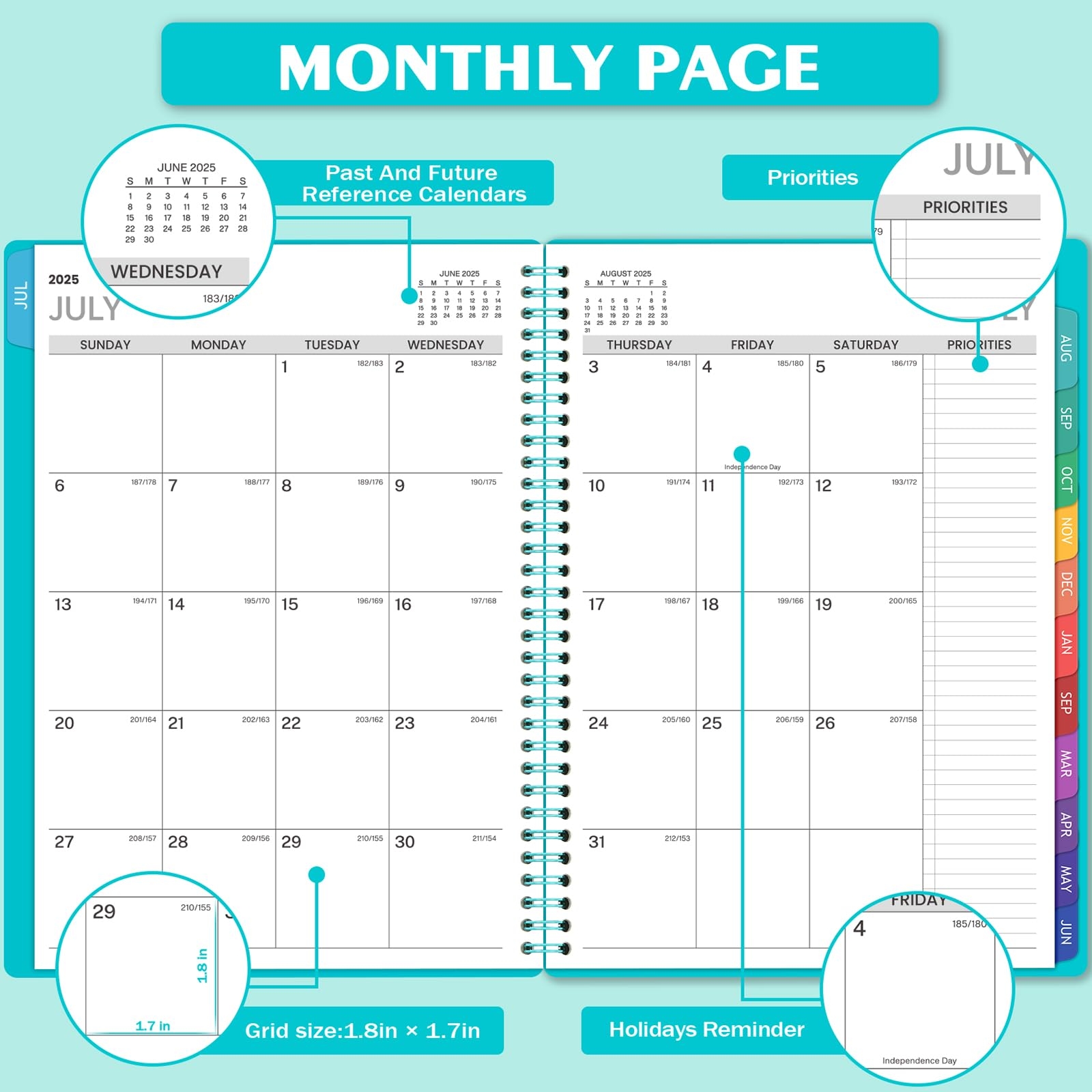 Amazon 2025 2026 Weekly Appointment Book Planner Daily Hourly Planner 2025 2026 9 X 11 July 2025 June 2026 30 Minute Interval Lay Flat Spiral Binding Thick Paper Teal Green Office Products