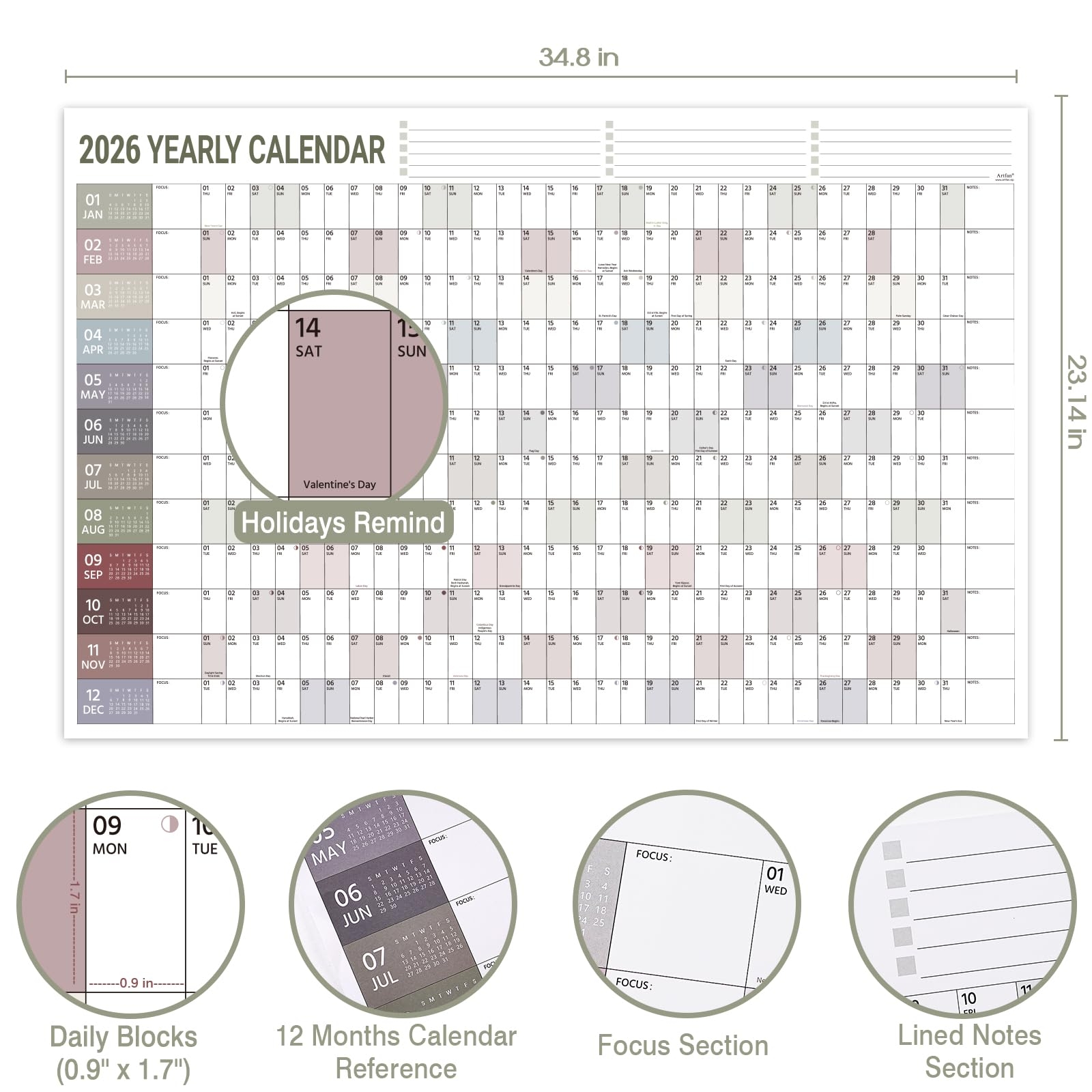 Amazon 2026 Yearly Wall Calendar 2026 Wall Calendar Jan 2026 Dec 2026 Yearly Wall Calendars 2026 With Julian Dates Thick Paper Round Sticks Large Wall Calendars 34 8 X 23 1 Open Office Products
