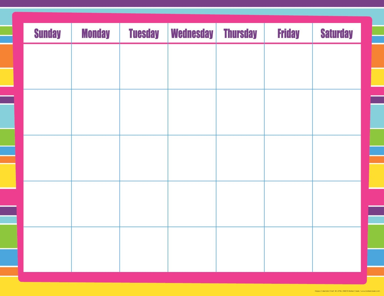 Amazon Barker Creek Calendar Chart Happy Blank Calendar Chart With 35 Squares For Dates Columns Labeled By Day Of The Week Office Home Learning School D cor 22 Wide X 17 High 2706 