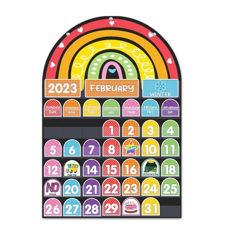 Amazon Calendar Pocket Chart For Classroom Homeschool 96 Activity Cards Years Seasons Holidays Educational Learning Tool With 45 Pockets Durable Nylon Calendar For Preschool Teachers English Office Products