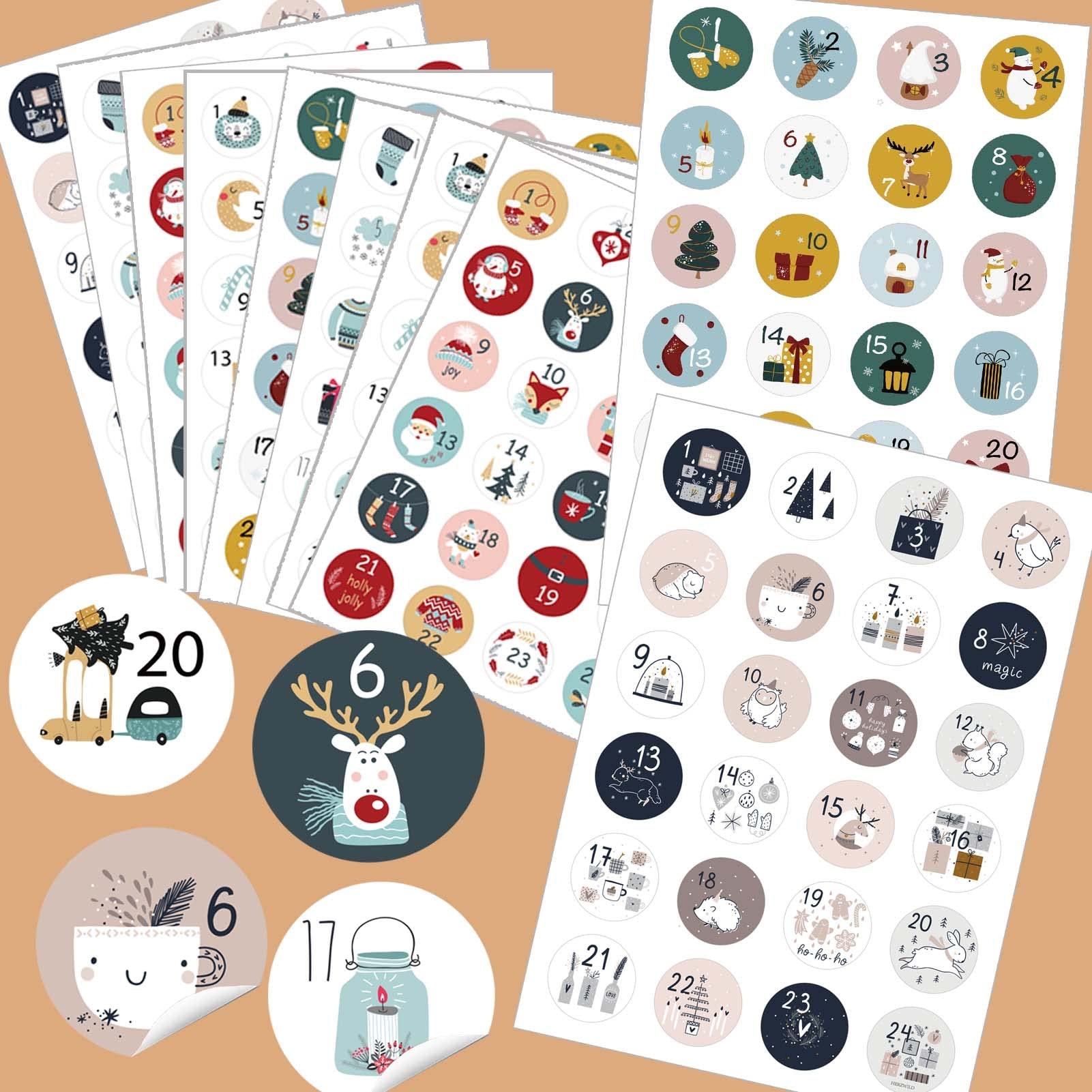 Amazon HERZWILD 10Sets Christmas Advent Calendar Numbers Sticker 1 24 Round Christmas Label Sticker Xmas Countdown Stickers DIY Advent Calendar Stickers For Gift Sealing Xmas Party Supplies Office Products