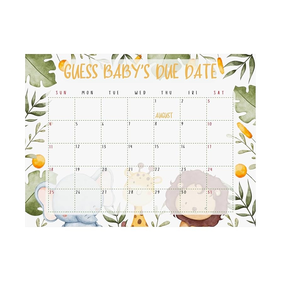 Amazon Personalized Baby Due Date Calendar Game Birth Date Prediction Cute Safari Animals Gender Neutral Baby Shower Guess Baby s Birthday Game Poster Unique Gender Reveal Guessing Games And Activities For Baby Announcement