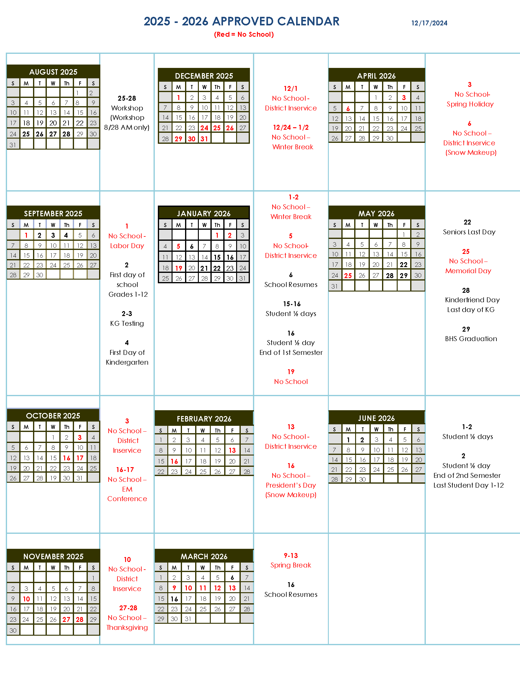 approved 2025 26 calendar brainerd public schools