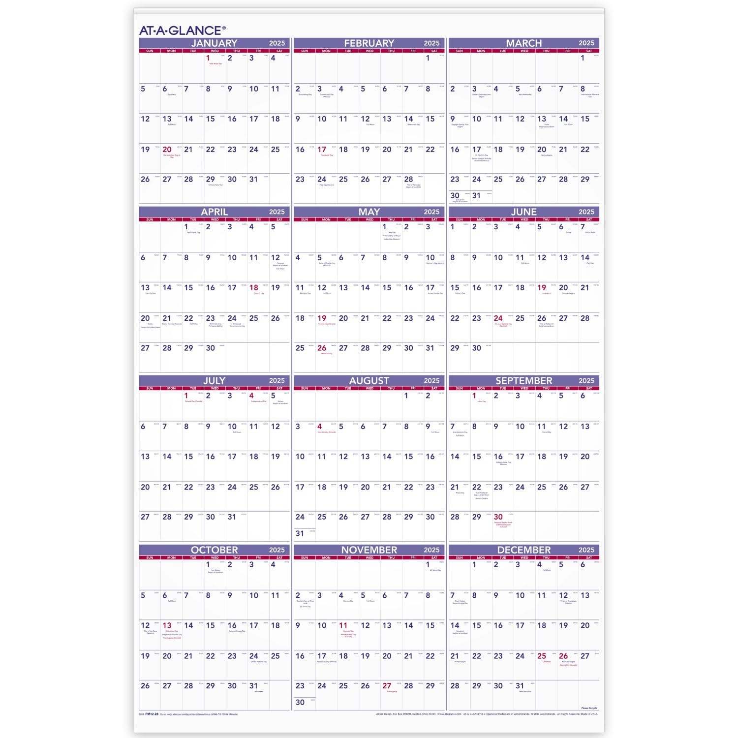 25x36 Printable Calendar 2026