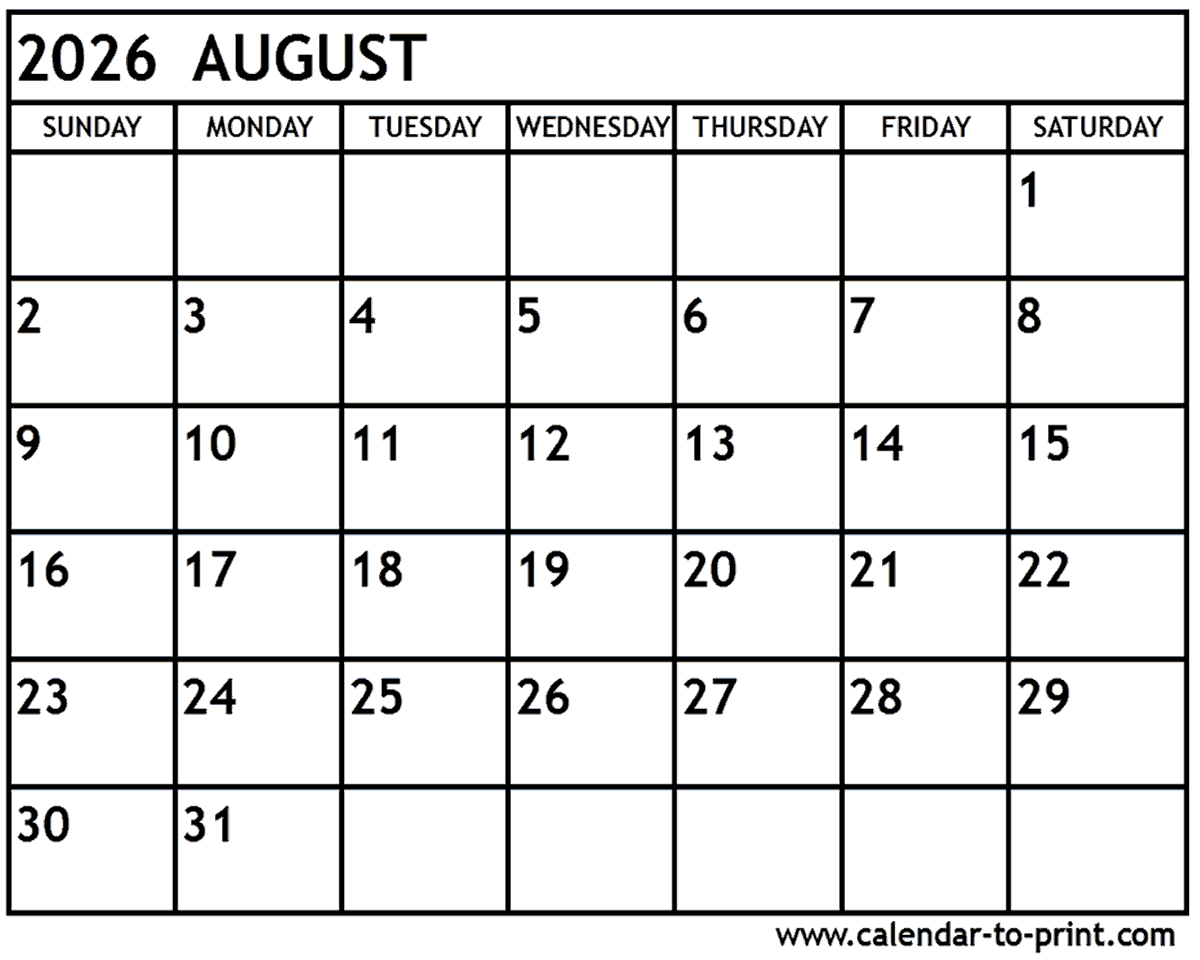 Printable Calendar For July And August 2026