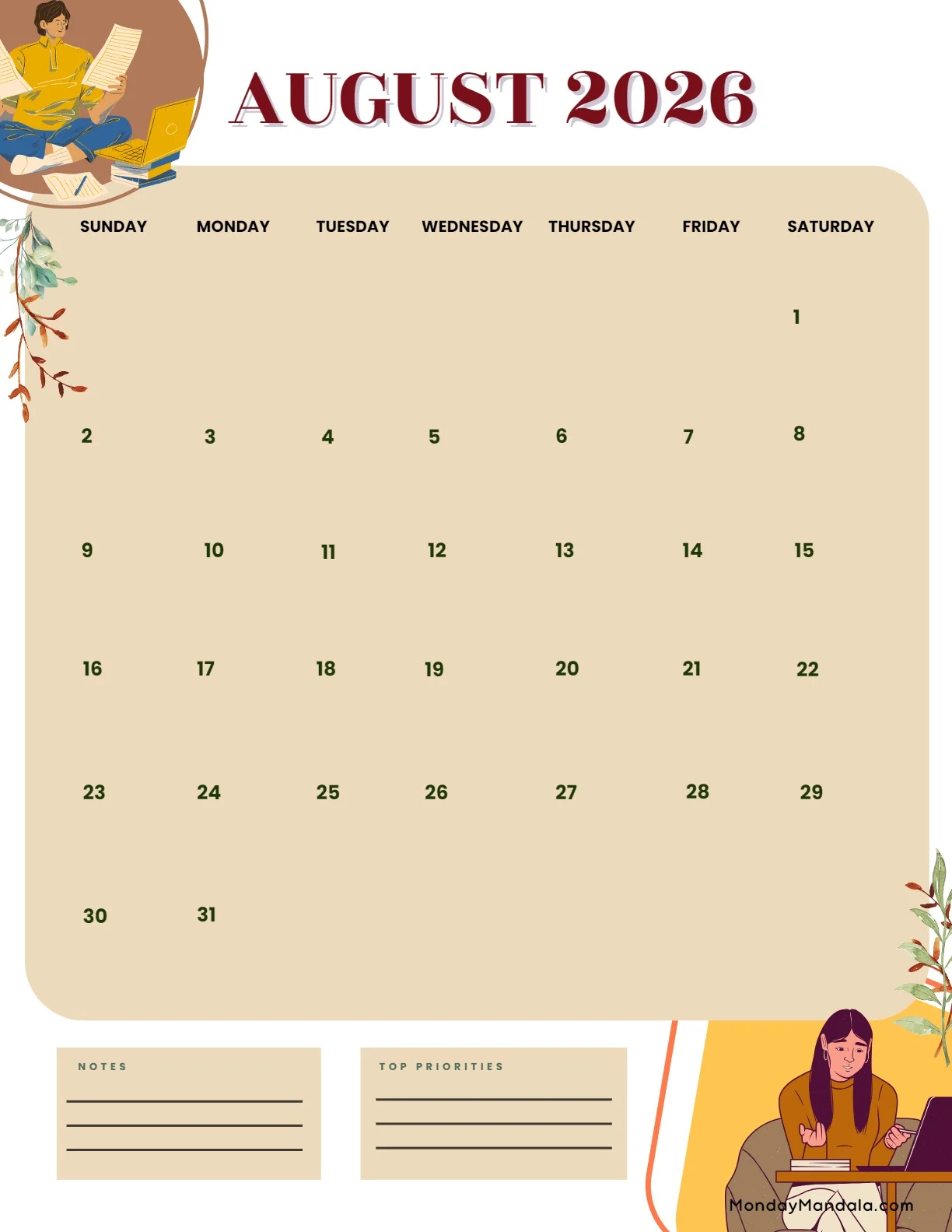 August 2026 Calendars 52 Free PDF Printables 