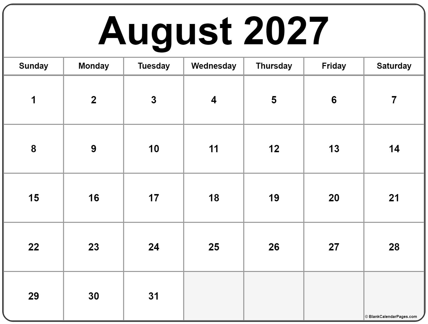 June July August 2027 Calendar Printable