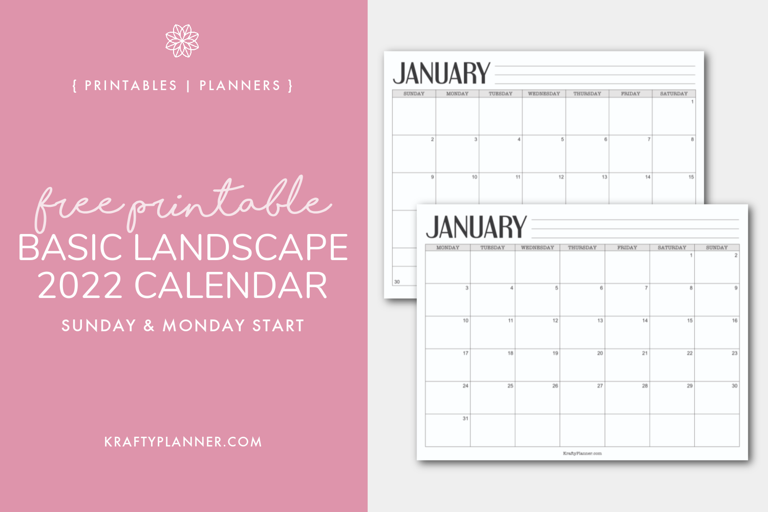 Free Printable Horizontal Calendars