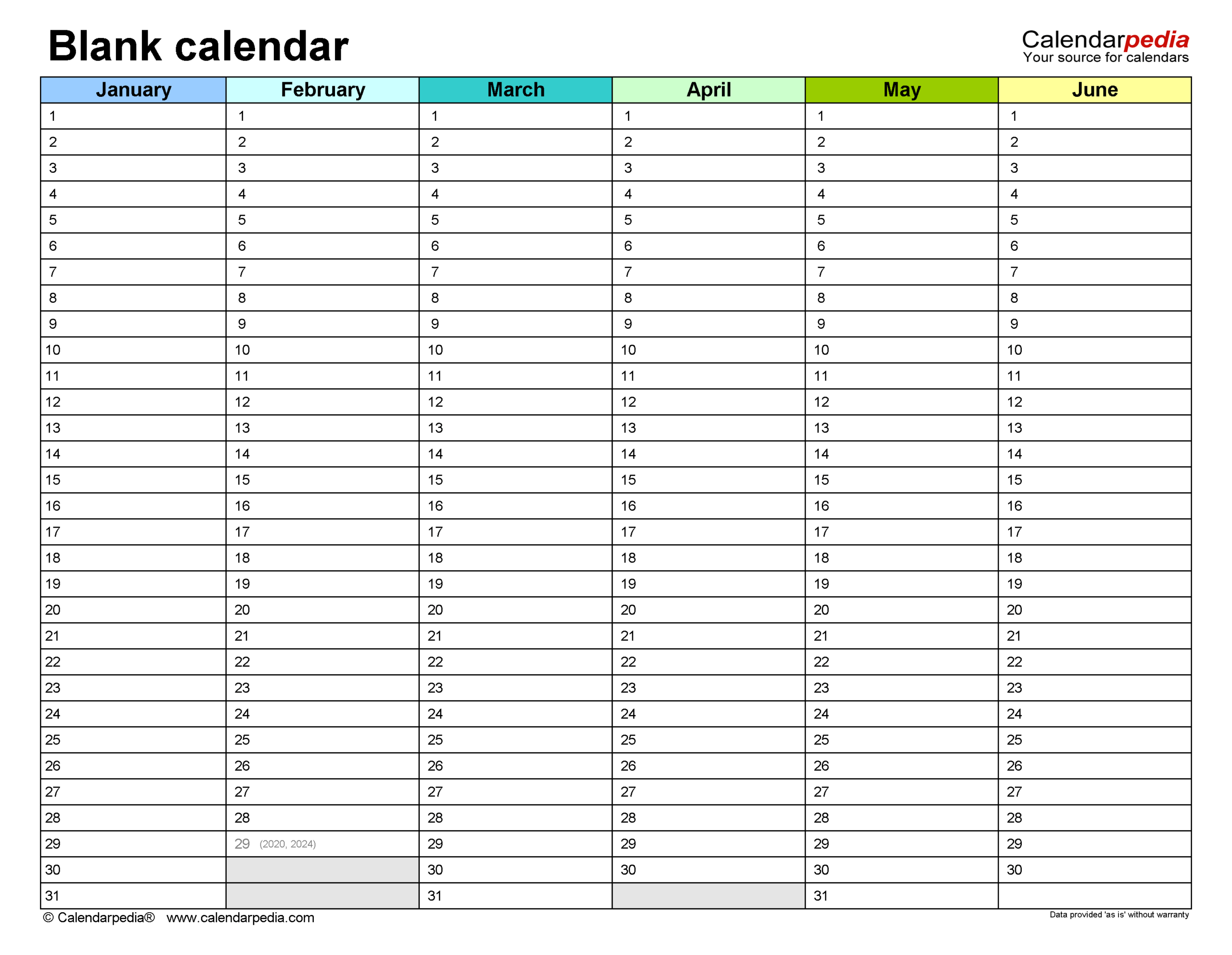 Blank Calendars Free Printable PDF Templates