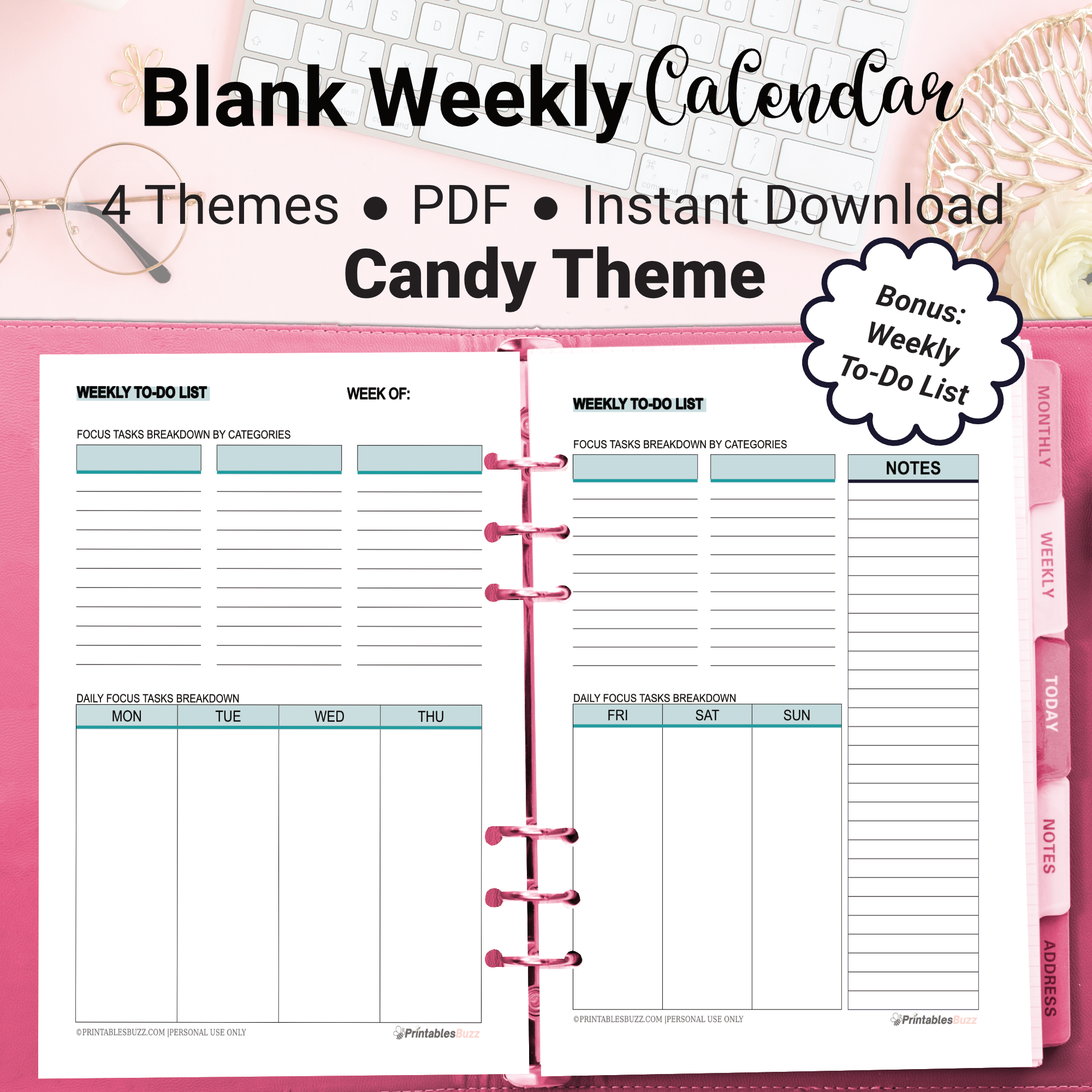 Blank Weekly Calendar Printable Candy Theme