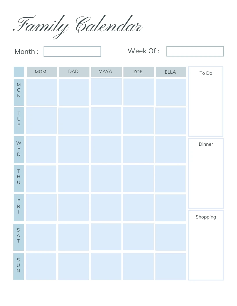 Printable Family Calendar