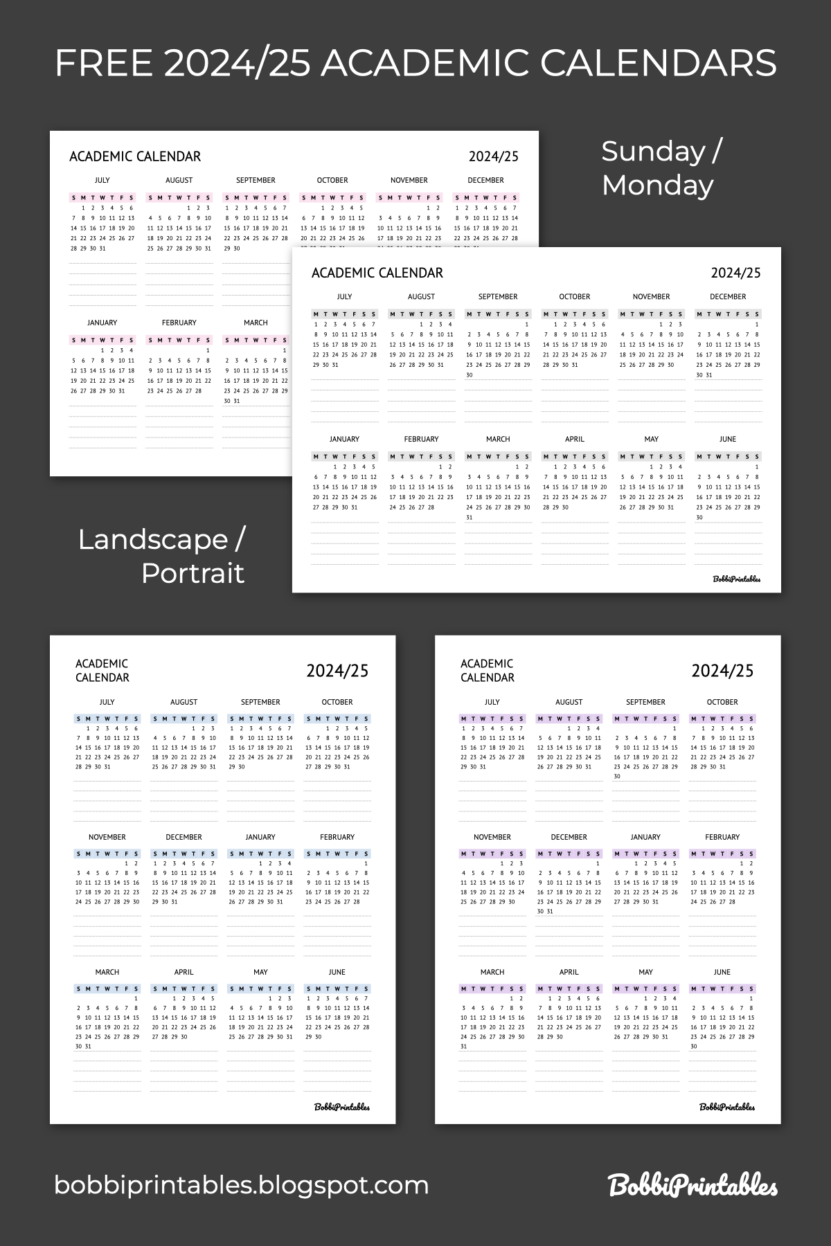 BobbiPrintables 2024 2025 Academic Calendars Free Printable 