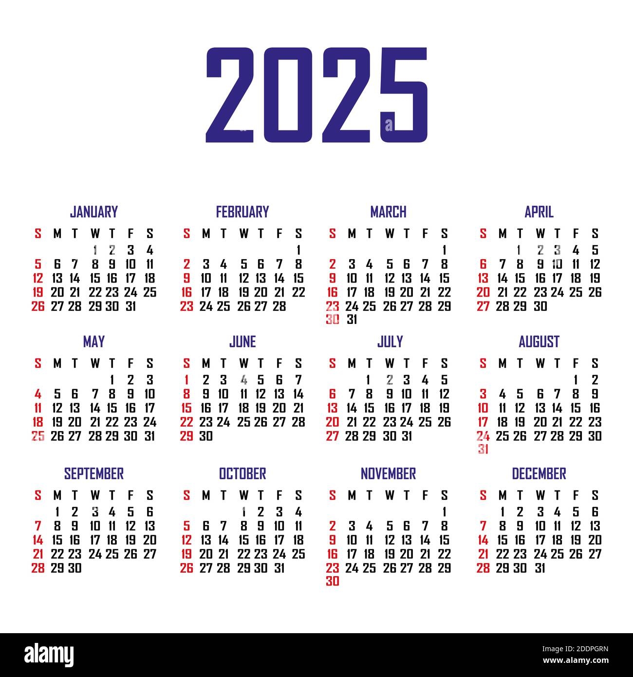 Calendar 2025 Stock Vector Images Alamy
