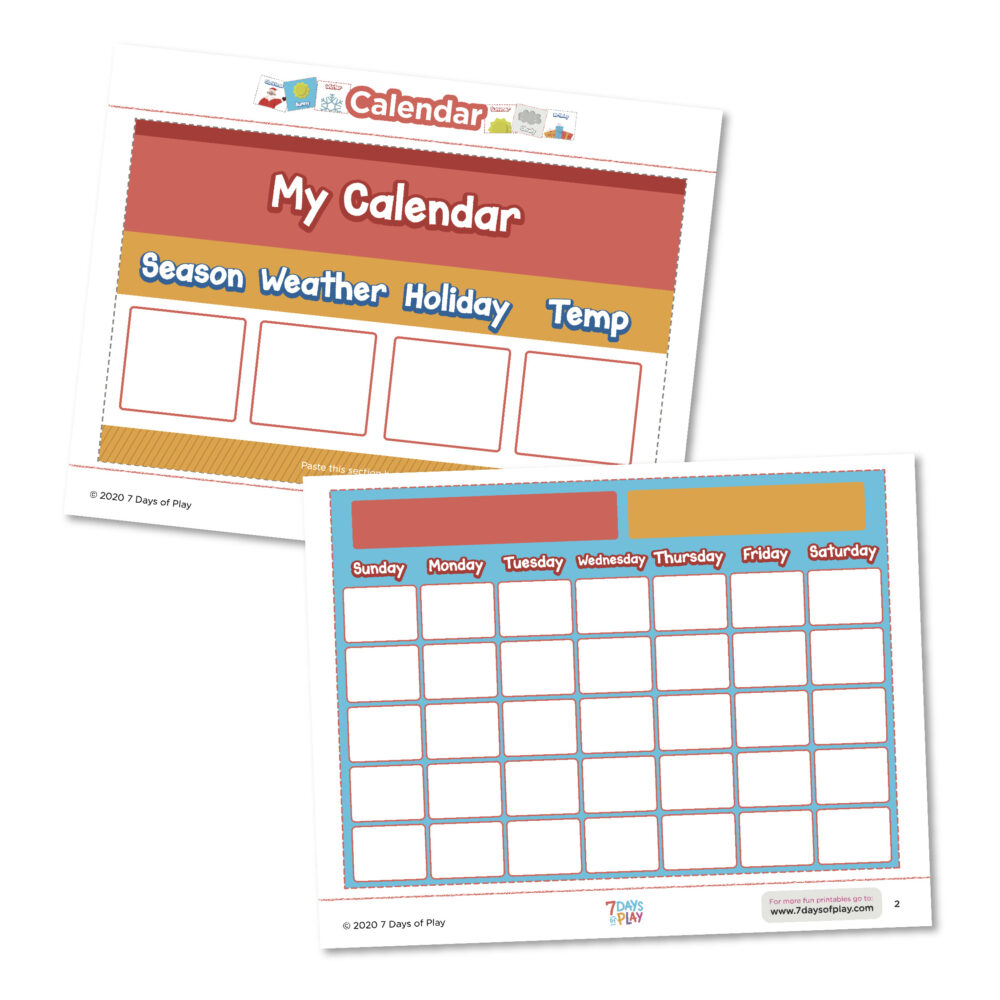 calendar for kids fun printable 7 days of play