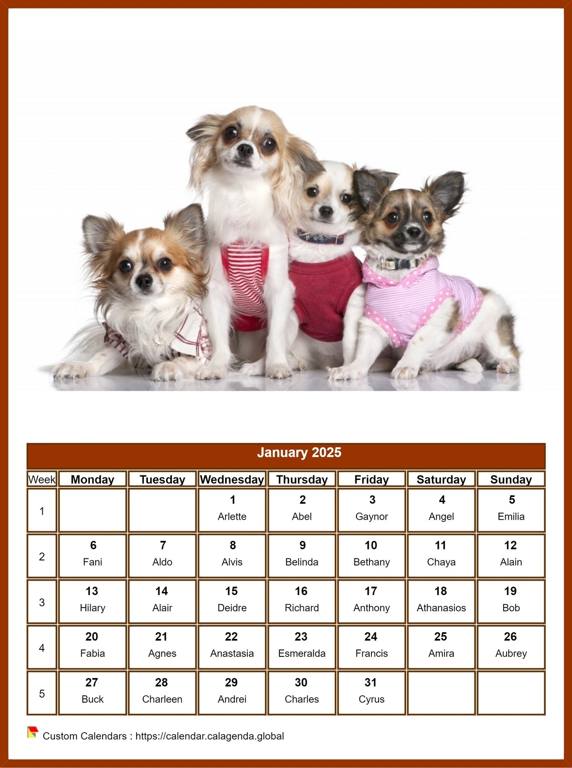 Calendar January 2025 Dogs