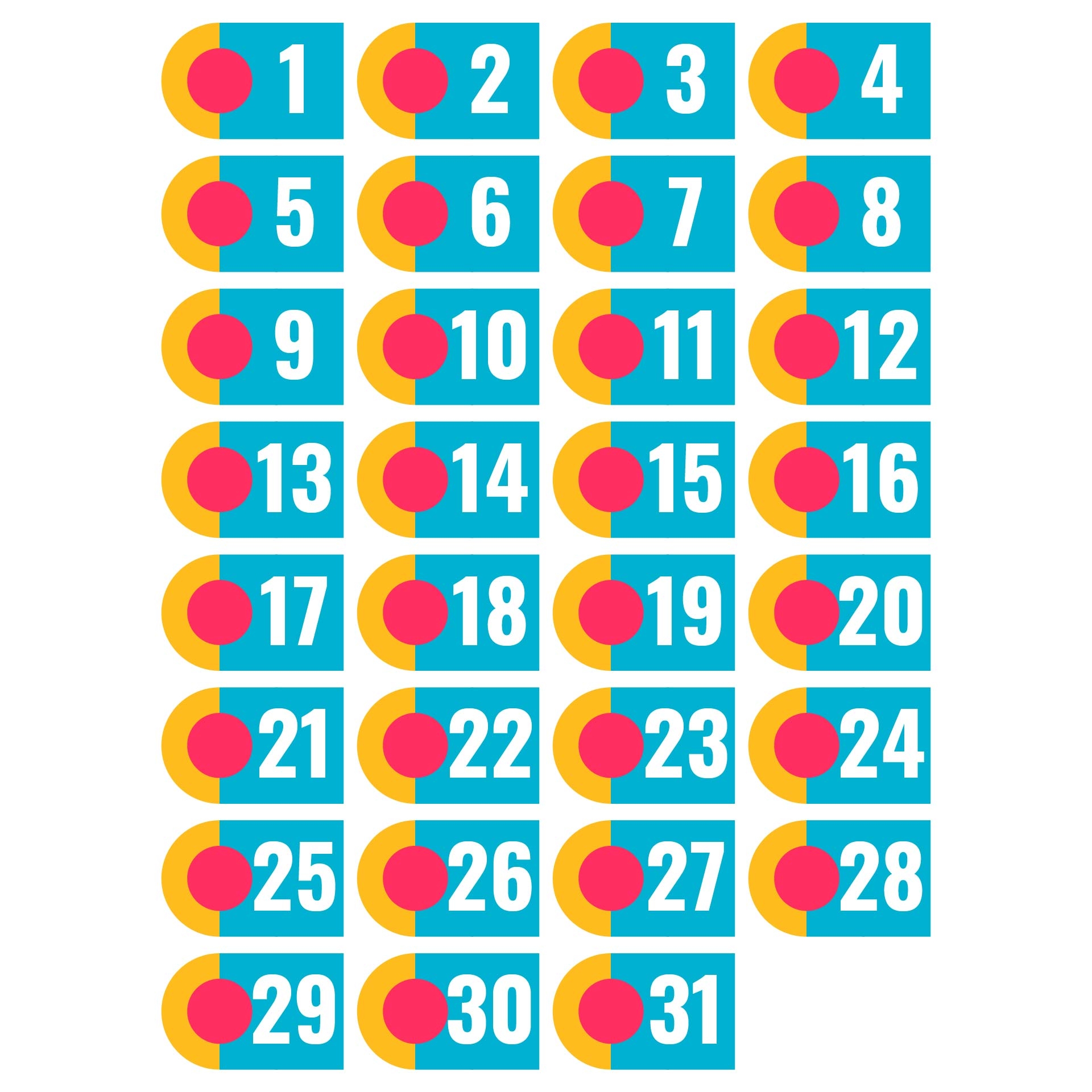 Free Printable Calendar Numbers 1 31 Pdf