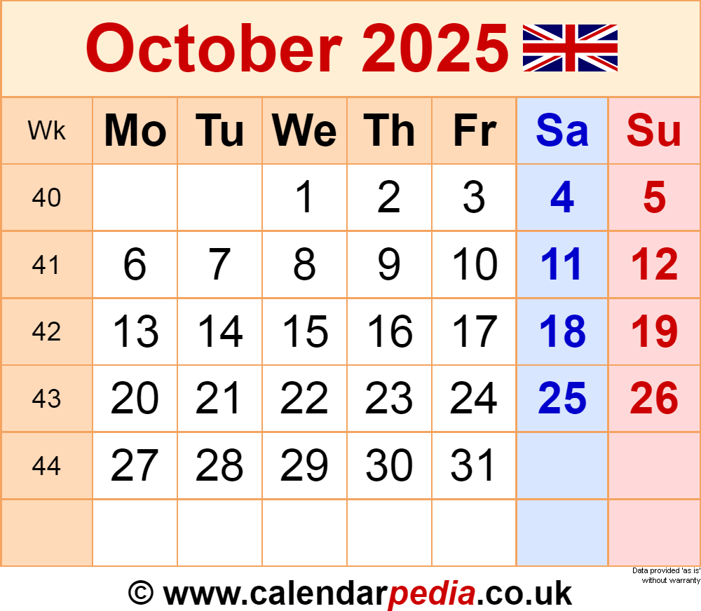 Blank October 2025 Calendar Printable Pdf