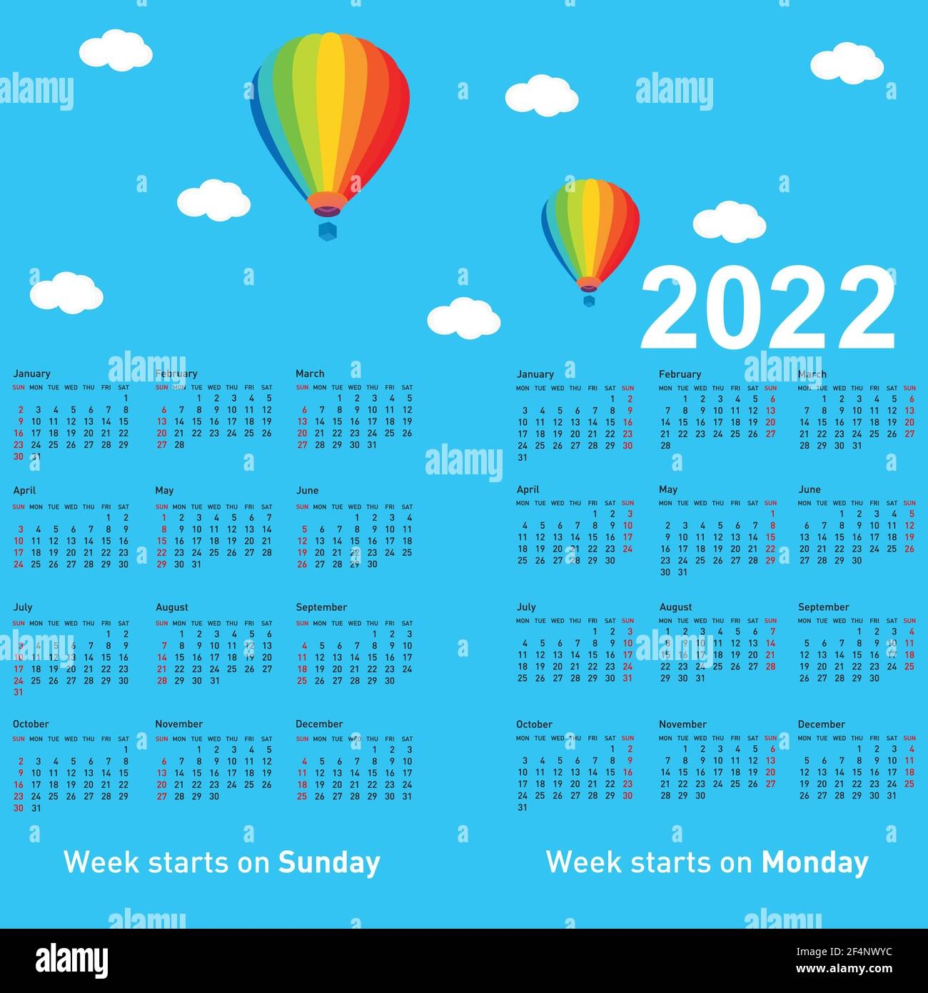 Calendar Of 2022 With A Balloon Against A Blue Sky Stock Vector Image Art Alamy